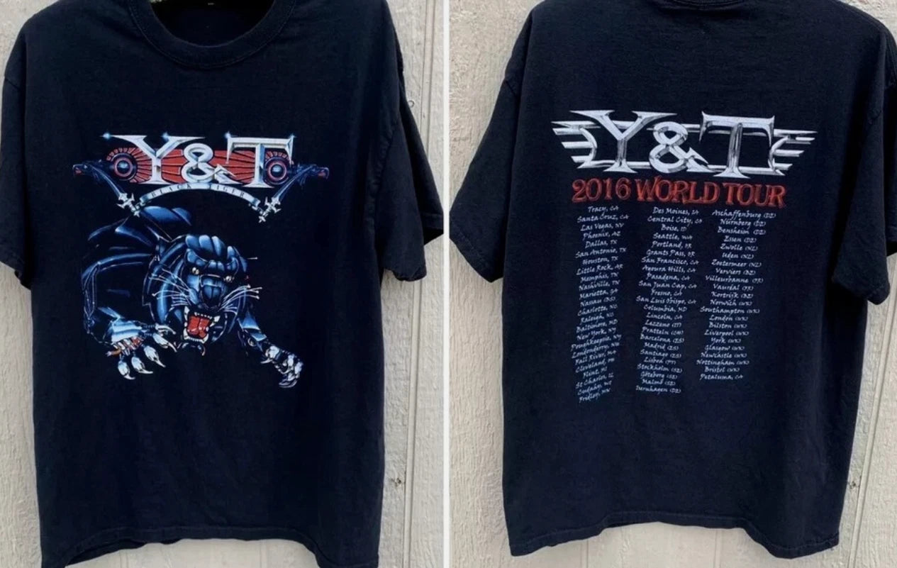2 sides Y&T Black Tiger 2016 World Tour Shirt Black Unisex S-2345XL