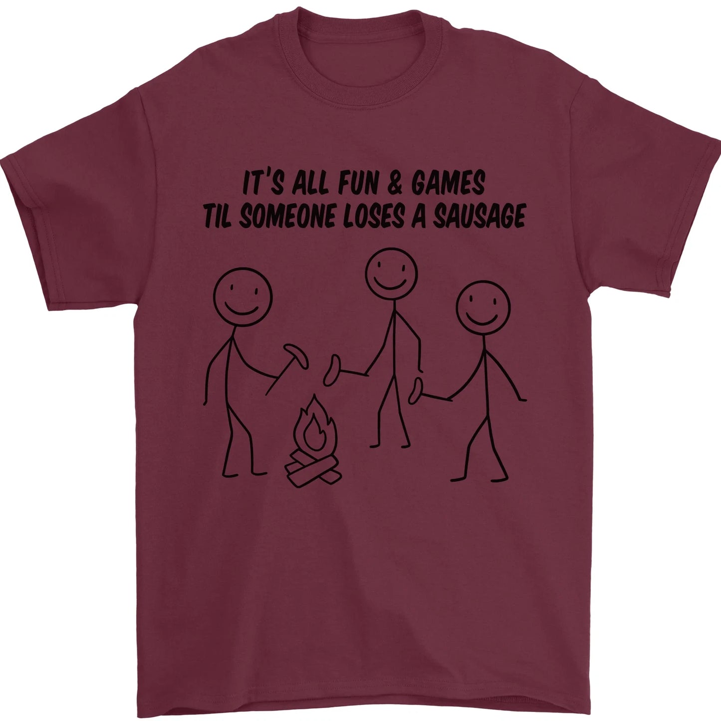 Funny Camping Sausage Mens T-Shirt 100% Cotton