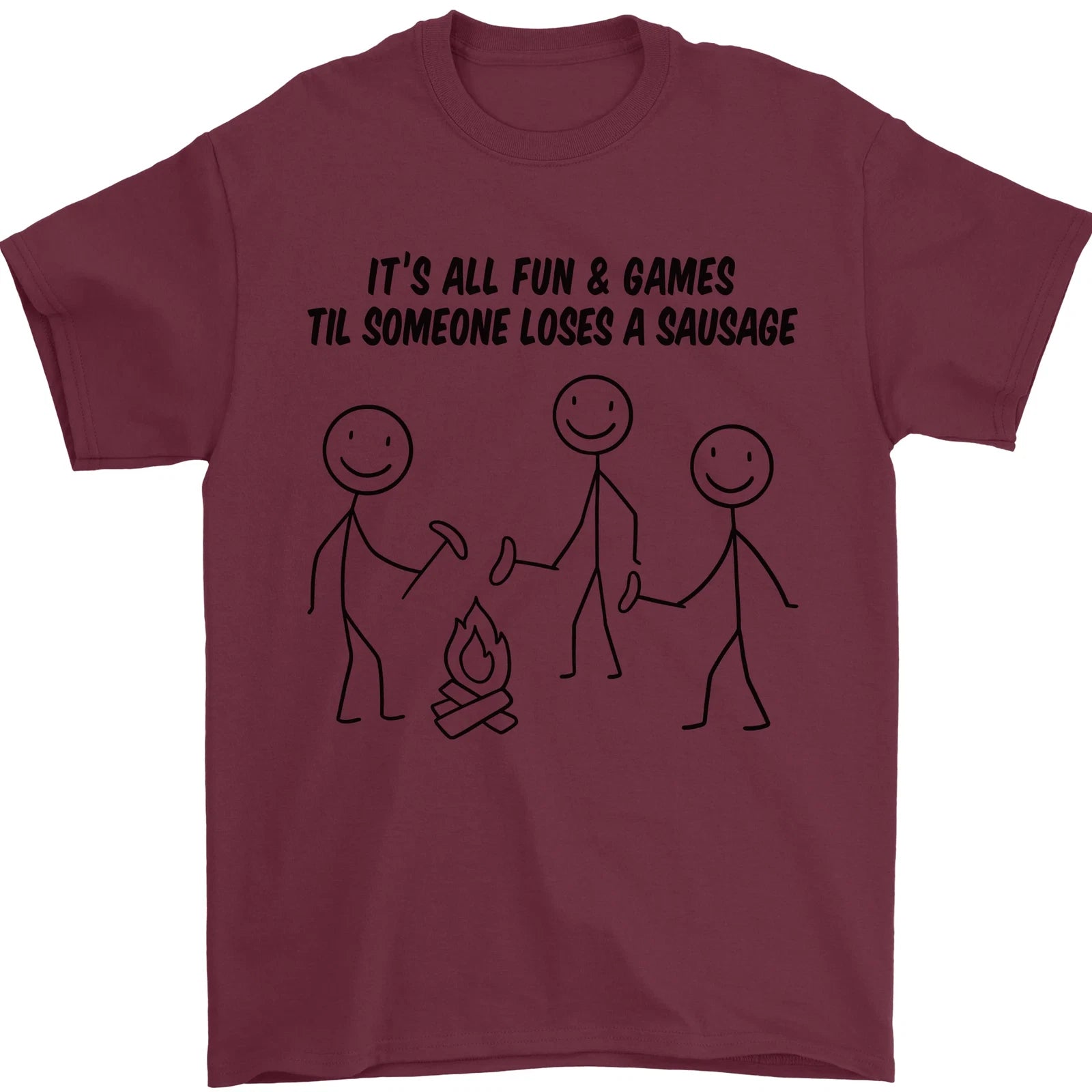 Funny Camping Sausage Mens T-Shirt 100% Cotton