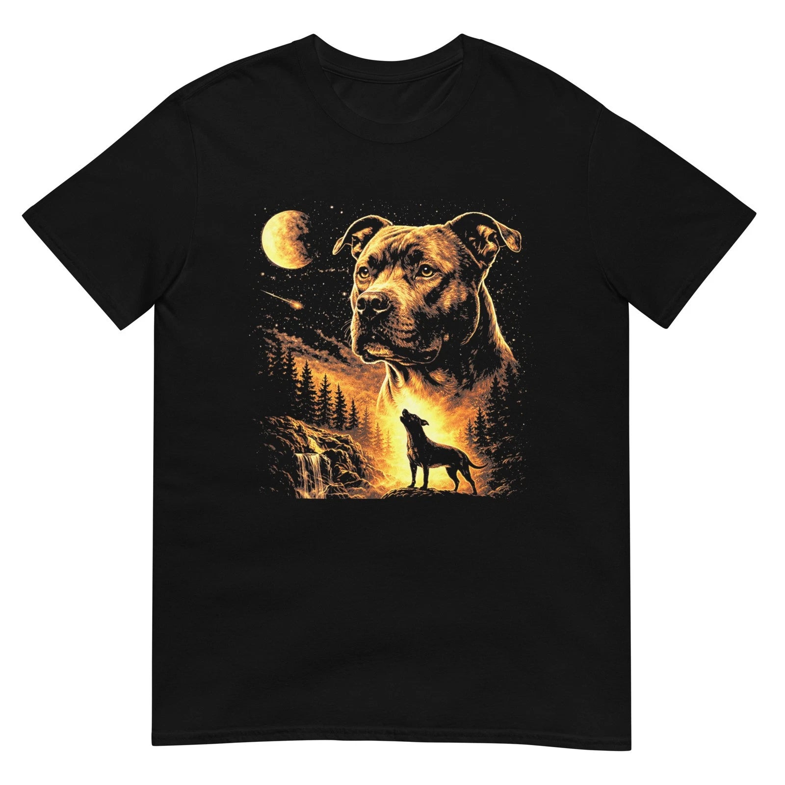 Pitbull Howling to The Moon Vintage Forest 90s Style T-Shirt