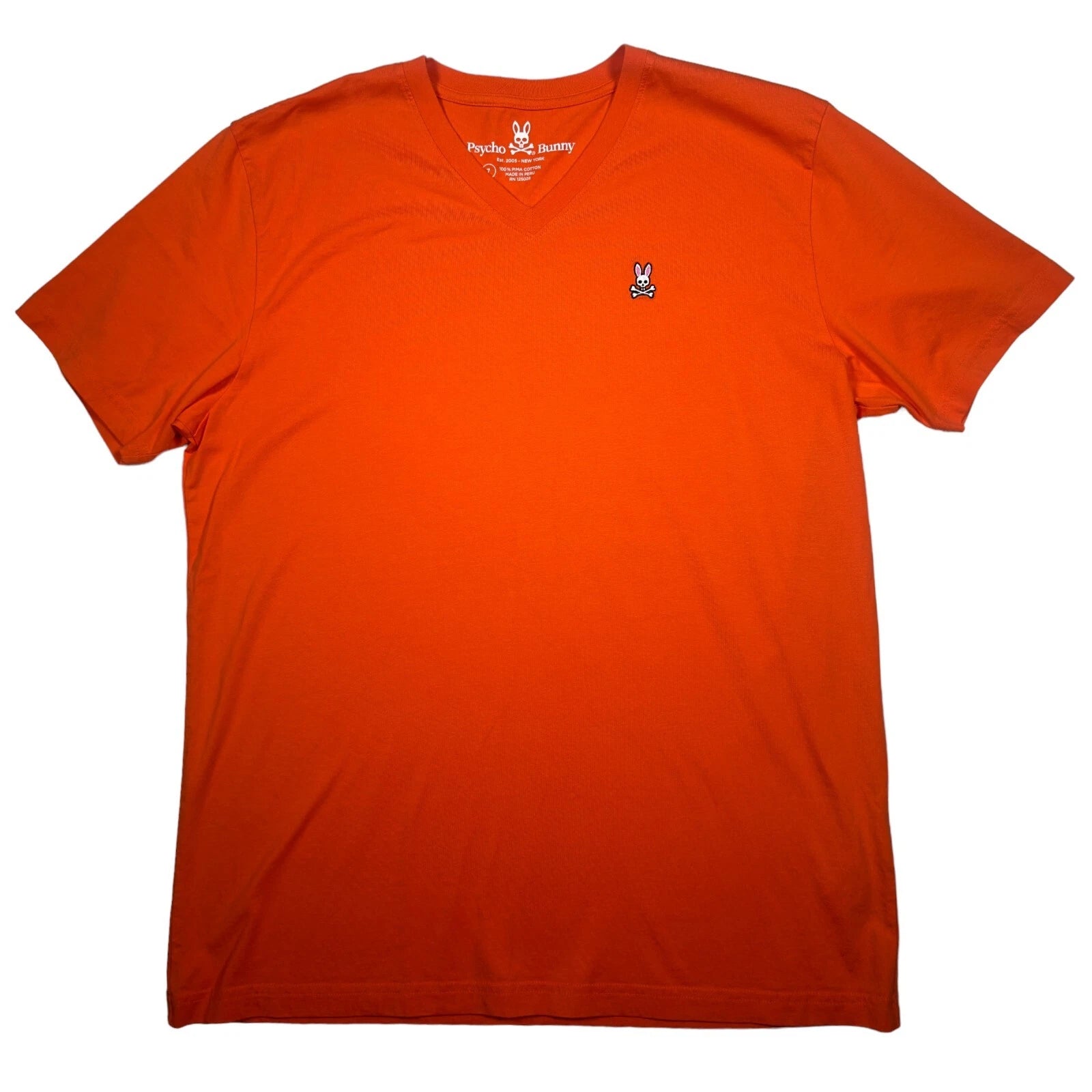 Psycho Bunny V Neck Orange Tee T shirt 100% Pima Cotton Size 7 Men's XL