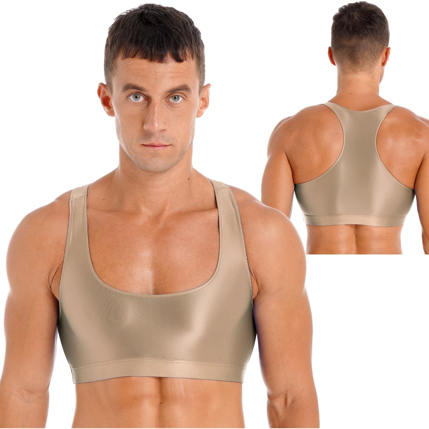 Mens Tank Top Sleeveless Y Back Muscle Half Crop Fitness Gym Sports Bra Vest Tee