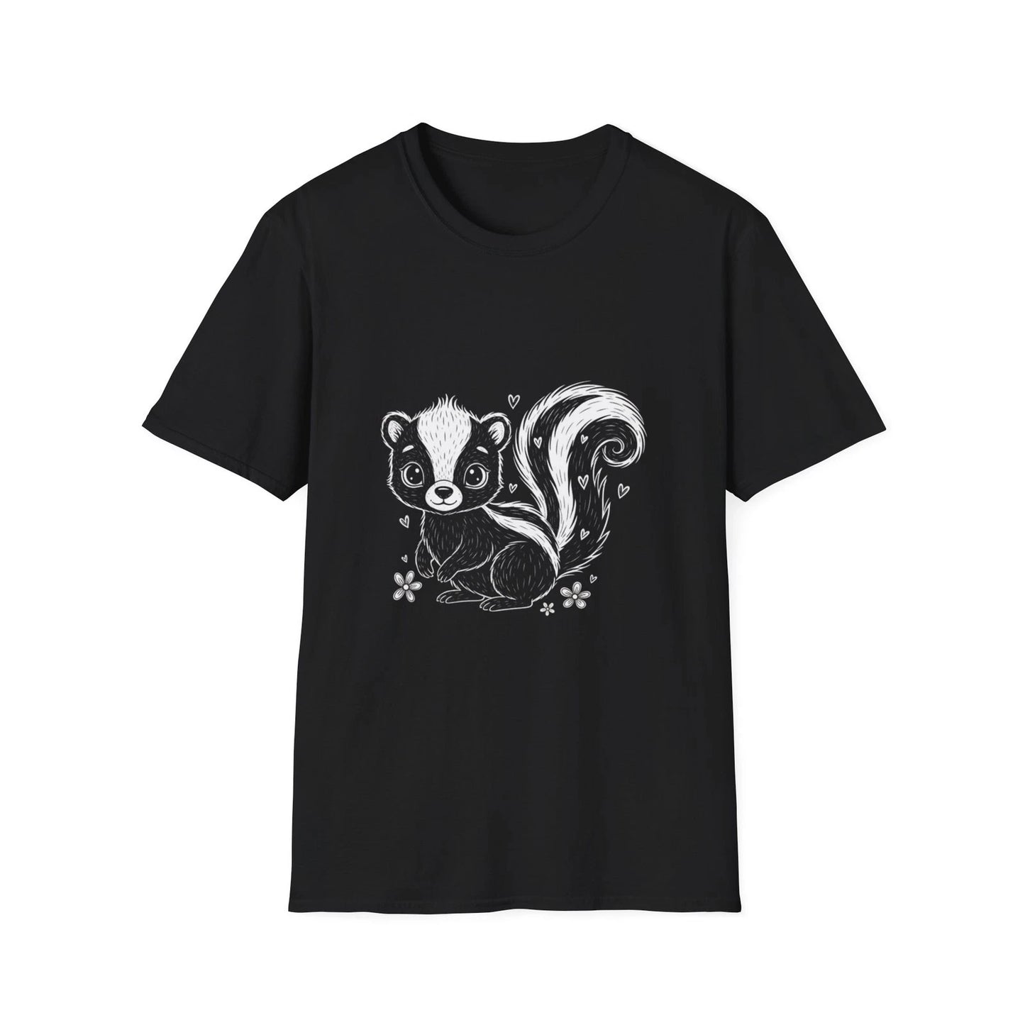 Skunk Cute Cartoon Kawaii Black Tee Nature Hearts Graphic T-Shirt