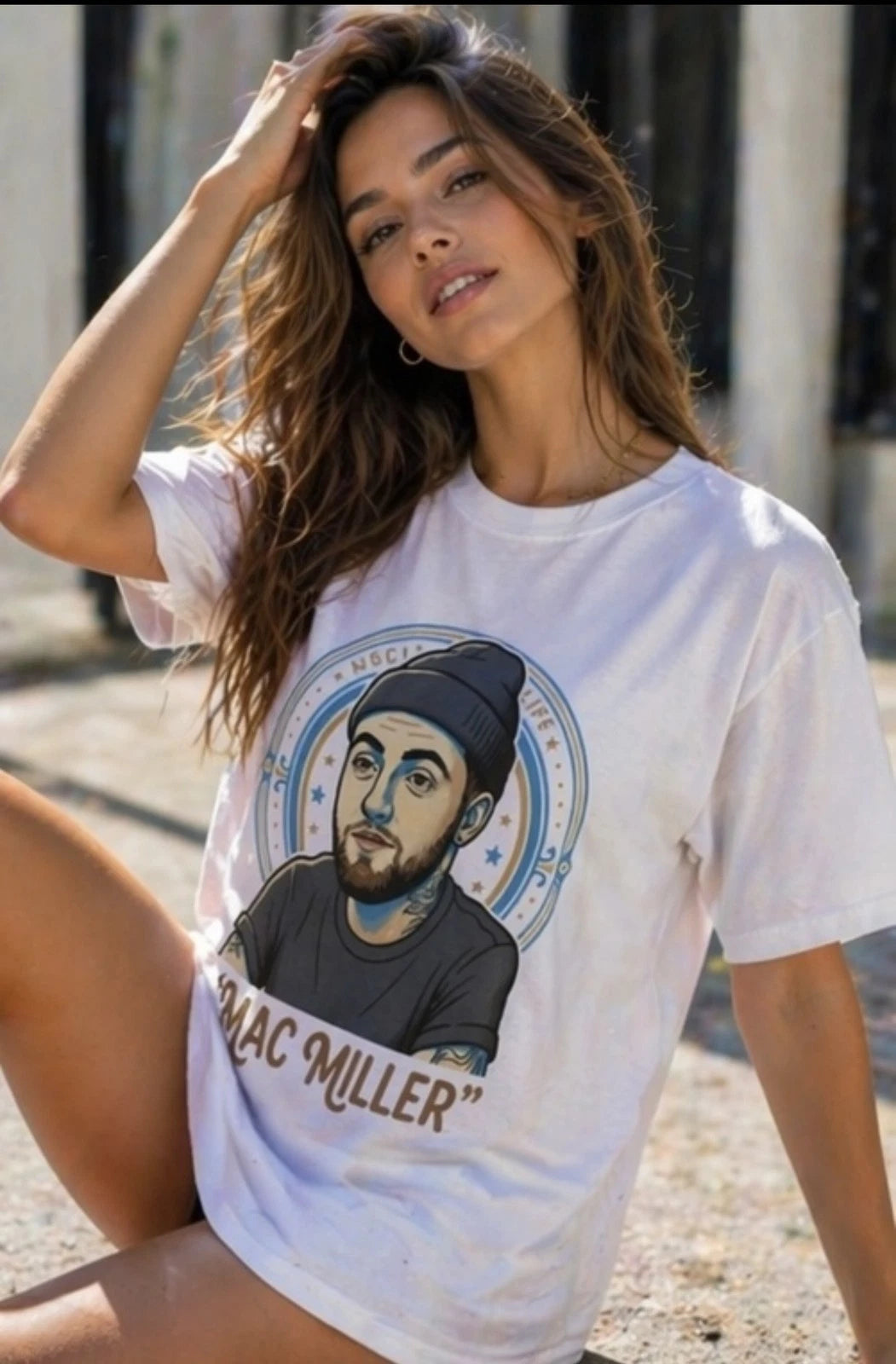Portrait Illustration T-Shirt | Beanie Graphic, Retro Script