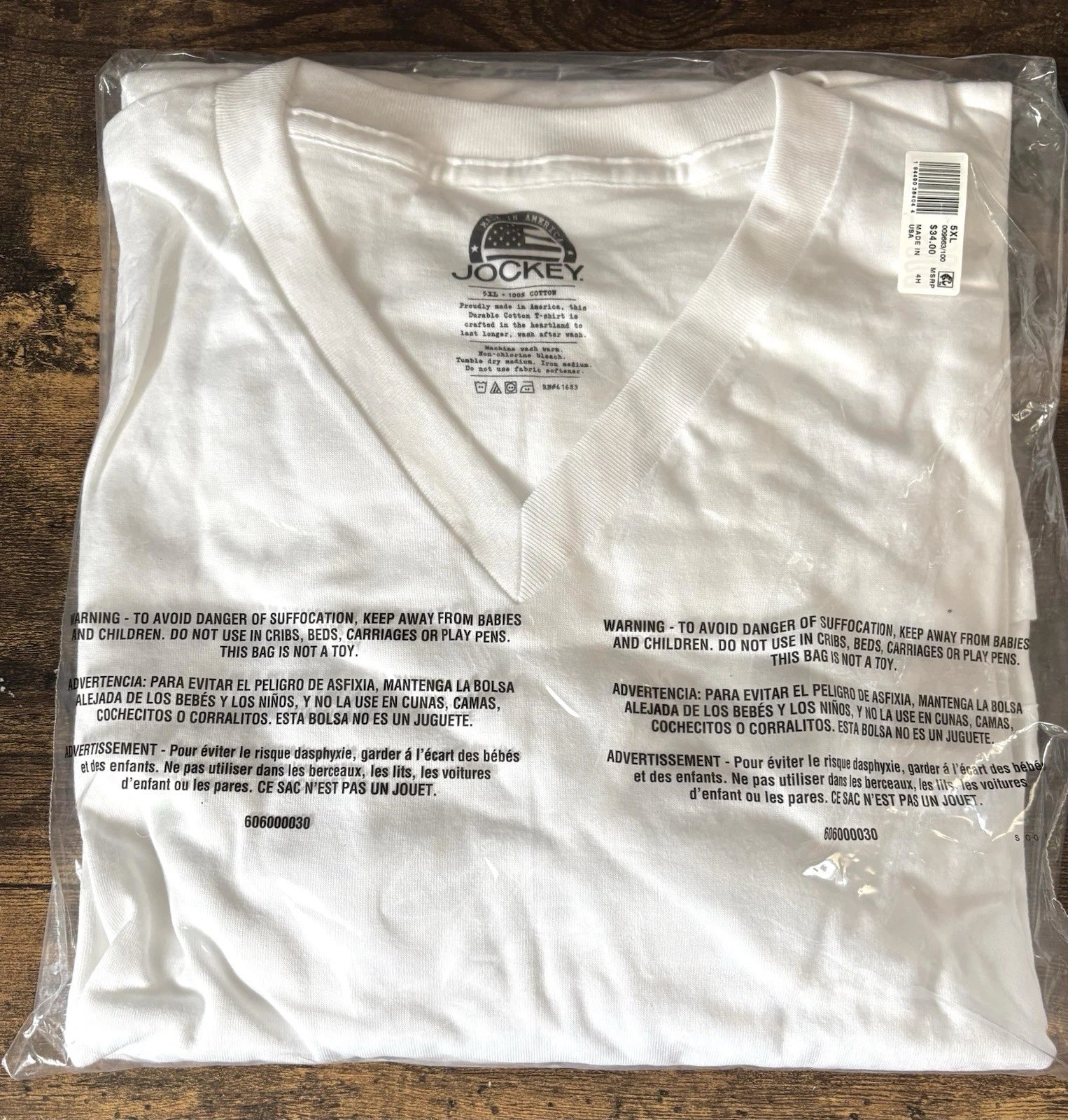 Big Man 5X Jockey Made In America V-Neck Undershirt 2 Pack 100% Cotton 9663/100