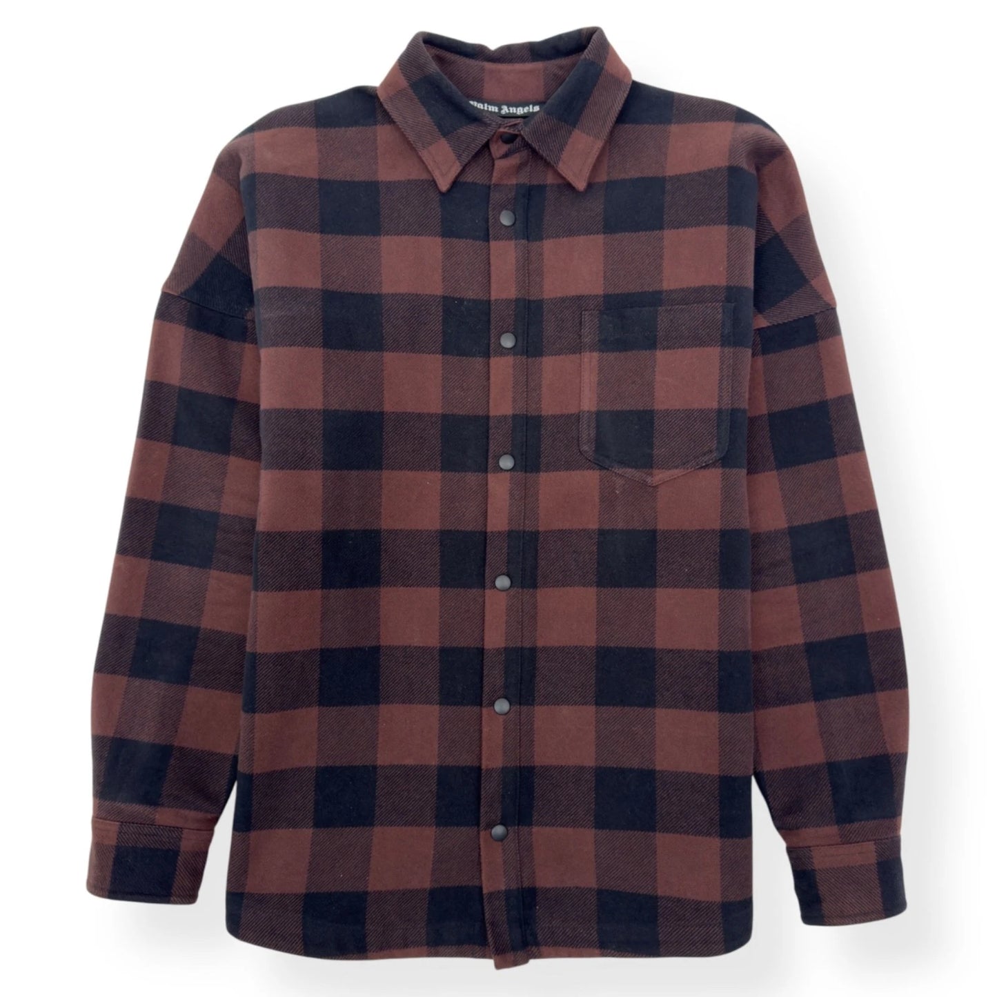 PALM ANGELS OVERSIZED CLASSIC LOGO CHECK OVER SHIRT BLACK / BROWN S RRP£450