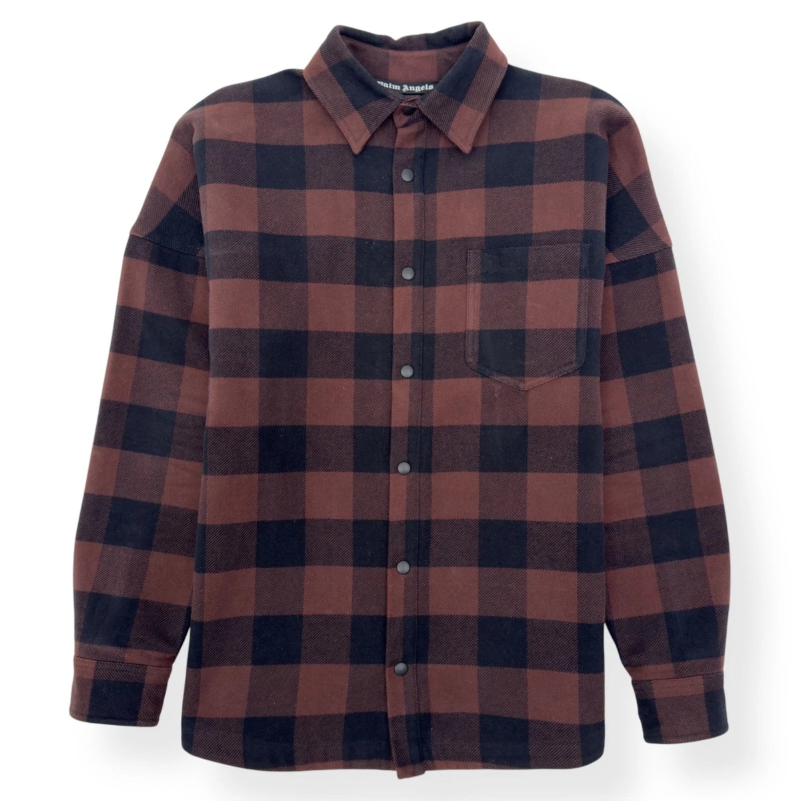 PALM ANGELS OVERSIZED CLASSIC LOGO CHECK OVER SHIRT BLACK / BROWN S RRP£450