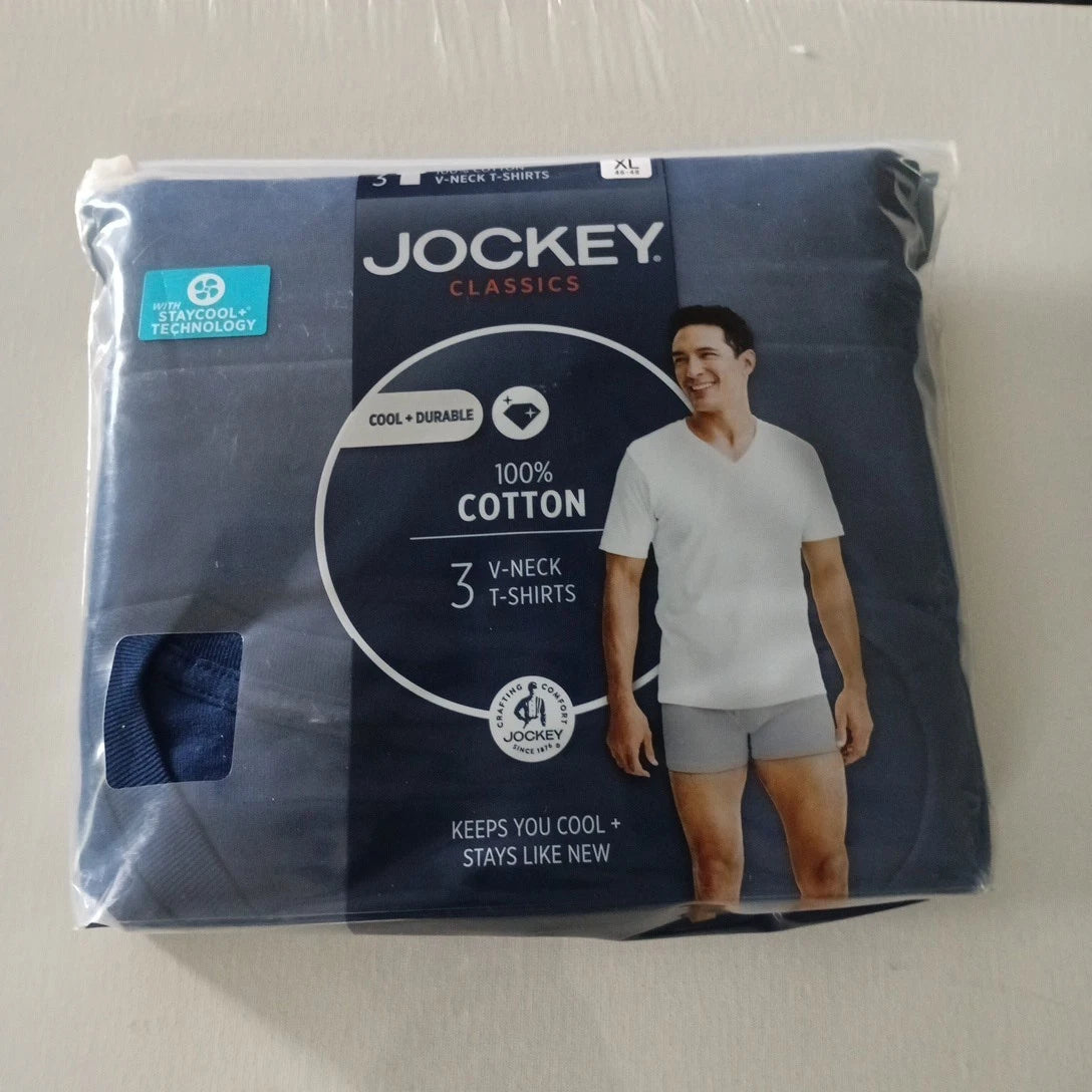 Jockey Classics 3-Pack V-Neck T-Shirts Navy Blue Men's XL XLarge 46-48