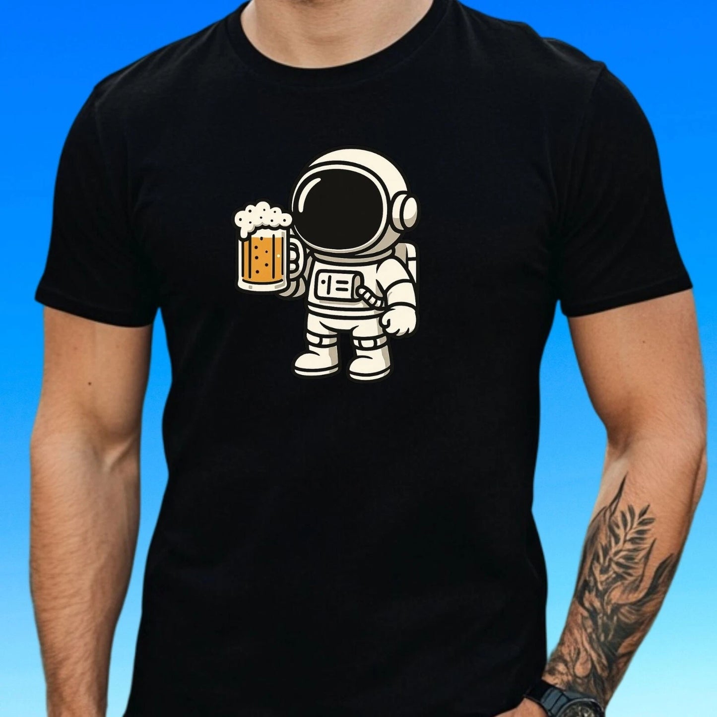 Mens Astronaut Enjoying Beer Theme Cotton T-Shirt Size XS to 5XL