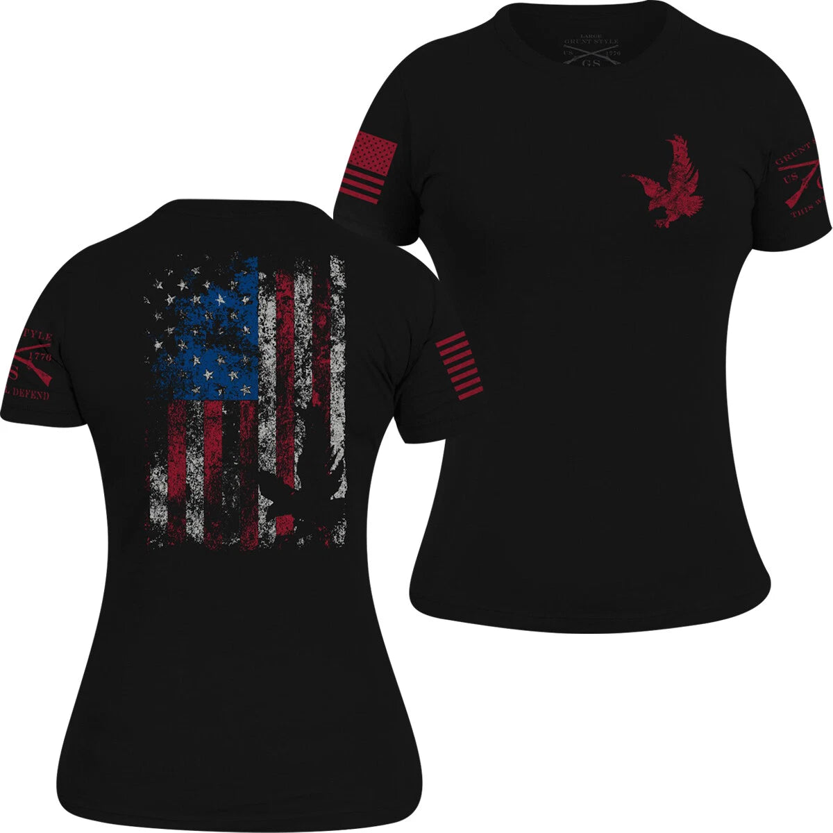 Grunt Style Women's Freedom Flag T-Shirt - Black