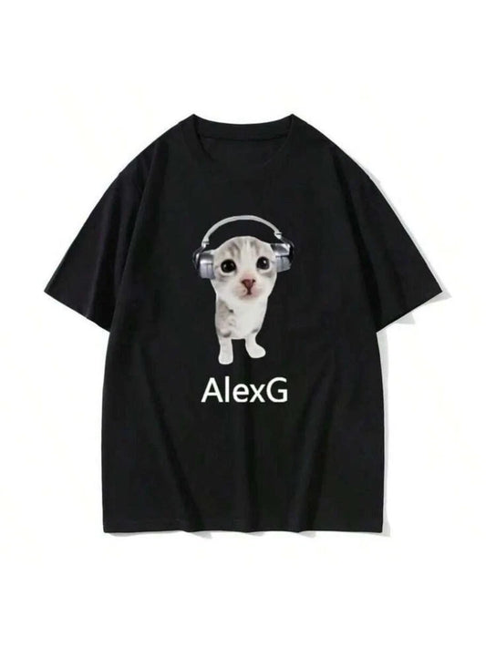 Cat With Headphones AlexG Music Aesthetic Graphic T shirt