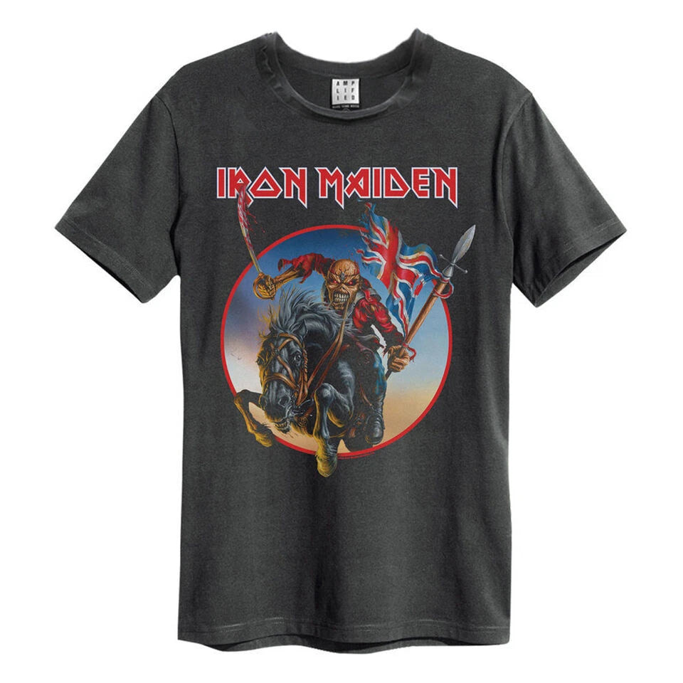 Amplified Iron Maiden Trooper On Steed Mens Charcoal T Shirt Iron Maiden Tee
