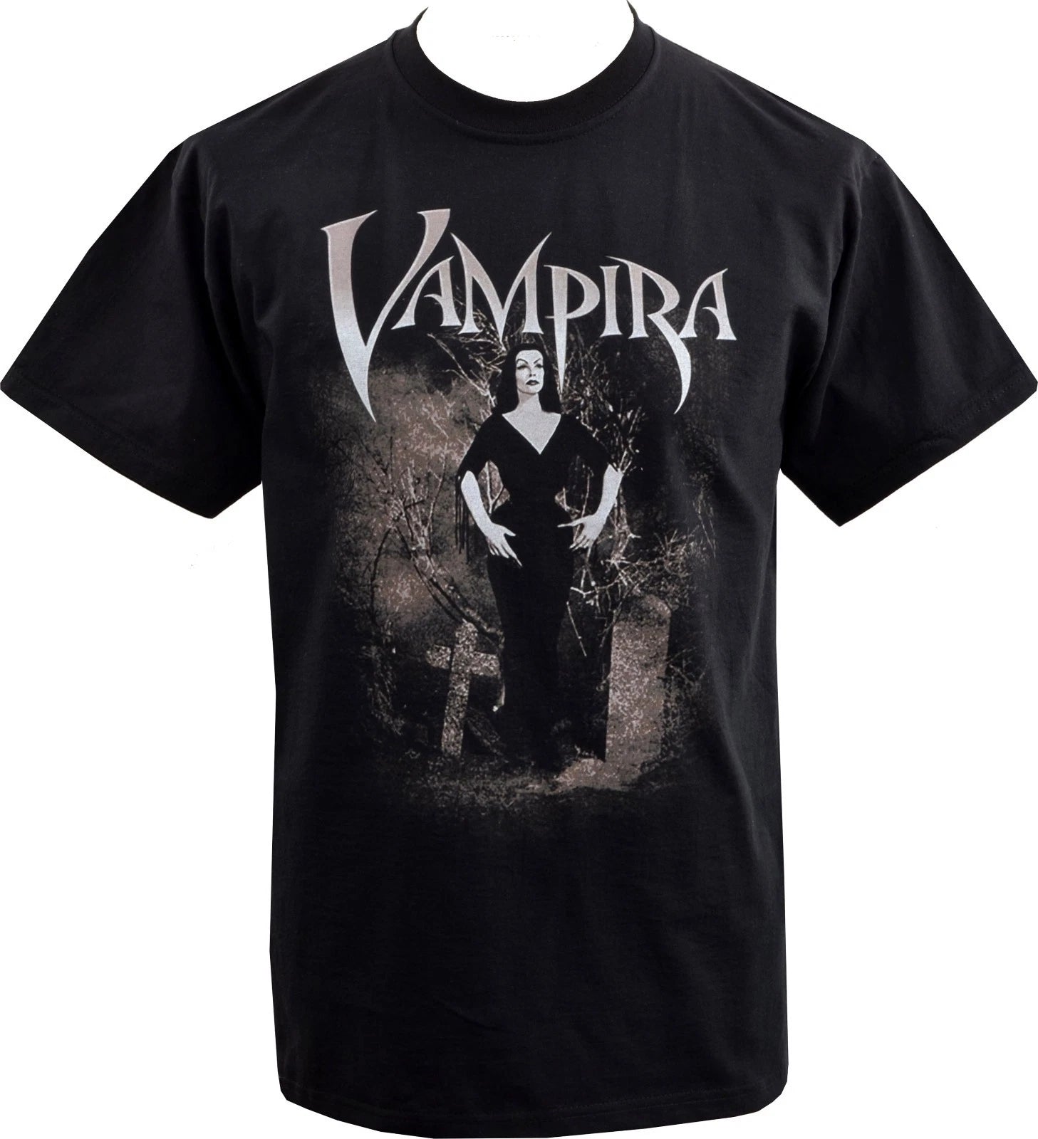 Mens Vampira T-Shirt Graveyard Vintage Gothic Horror Halloween Vampire S-5XL