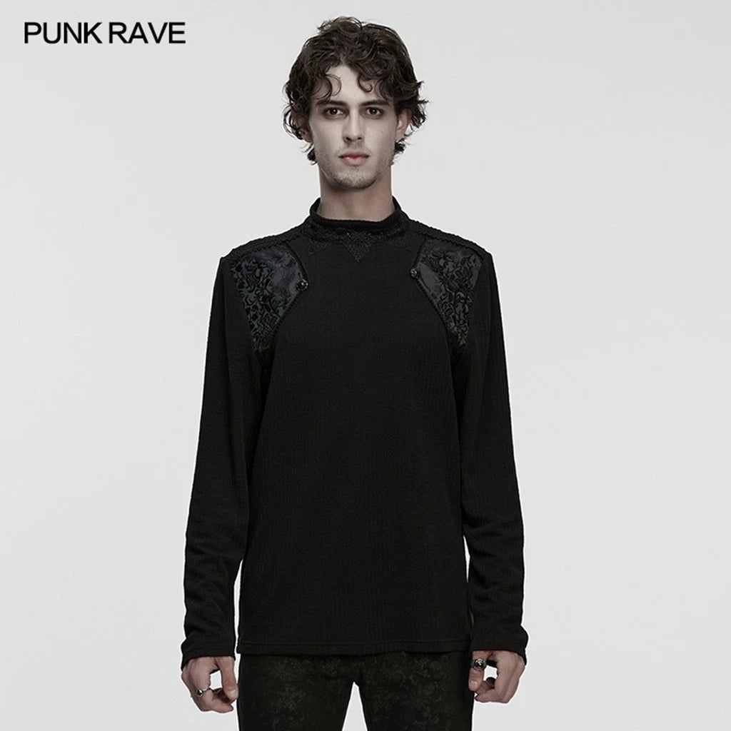 Punk Rave Men Black Gothic Punk Goth Minimalist T-Shirt Slim Fit Tops