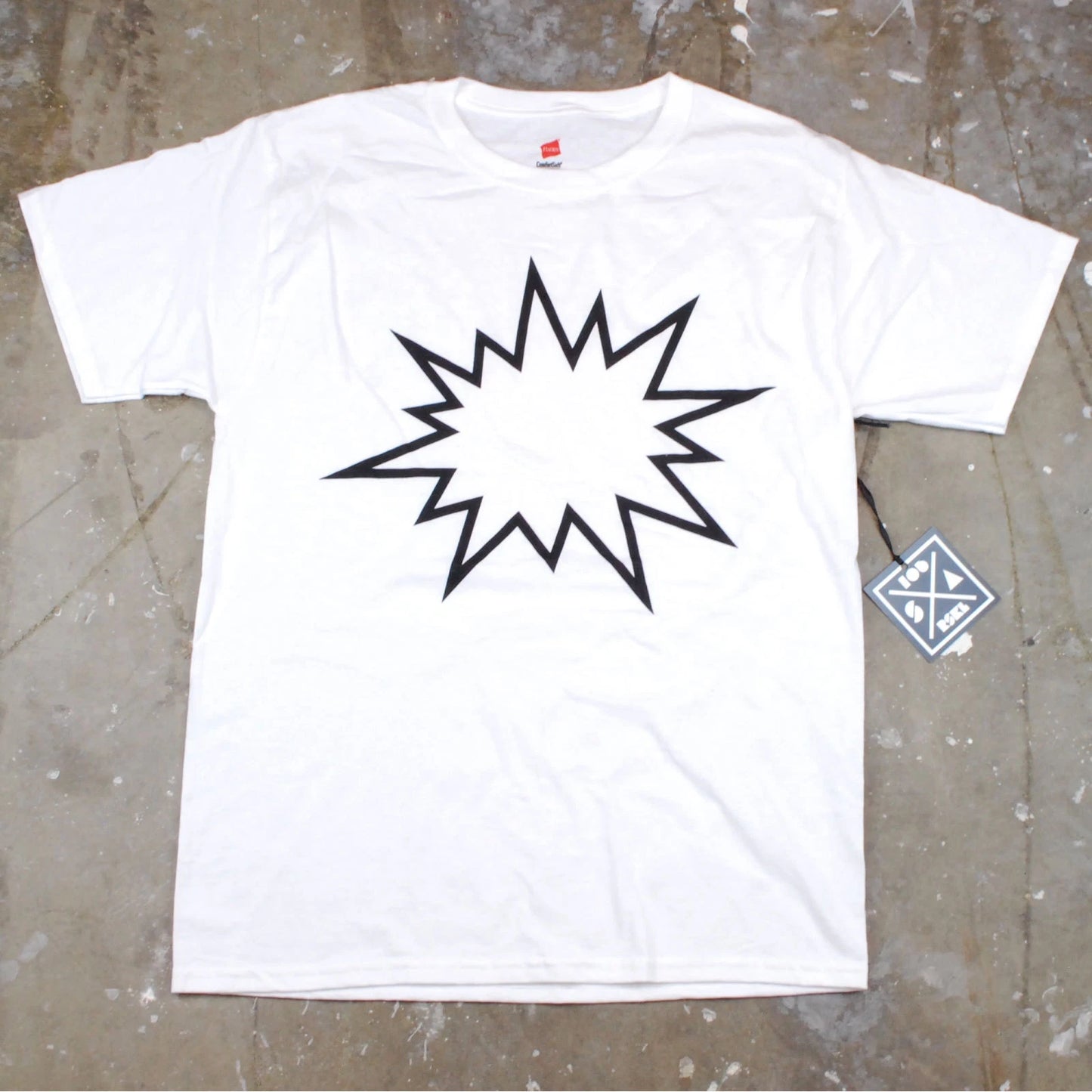 Men's Simple Minimal Modern Art Graphic Pow Bang Humor T-Shirt New White