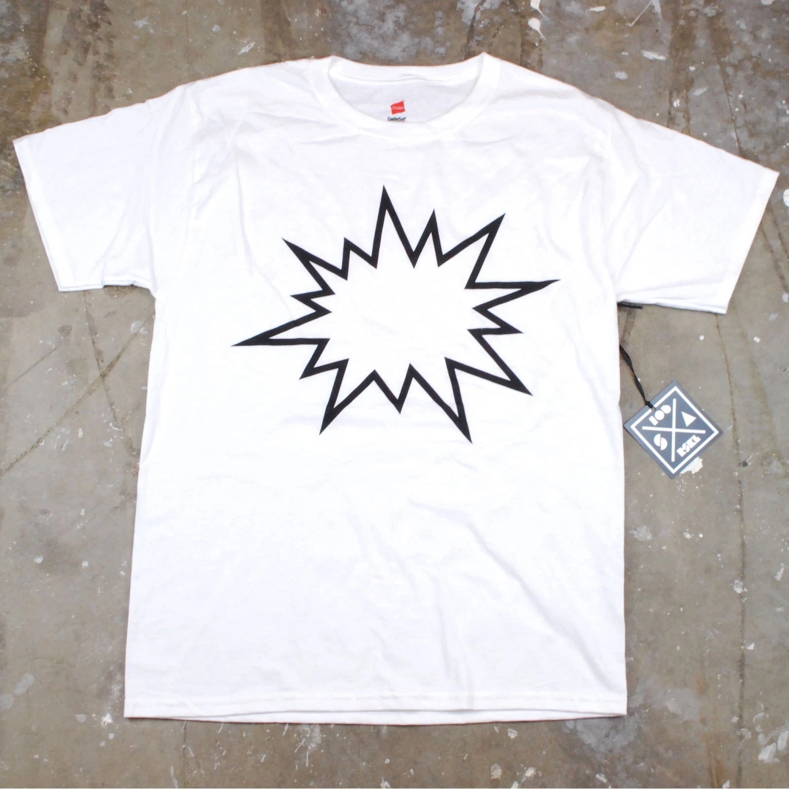 Men's Simple Minimal Modern Art Graphic Pow Bang Humor T-Shirt New White