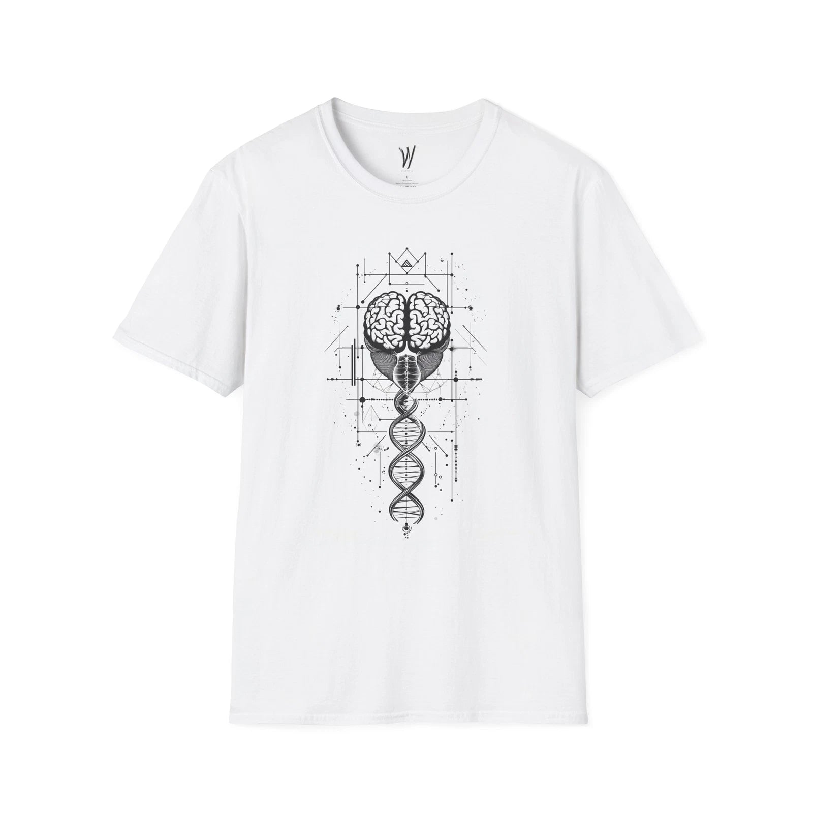 Geometric Brain DNA T-Shirt, Artistic Unisex Tee, Science Gift, Unique Design,