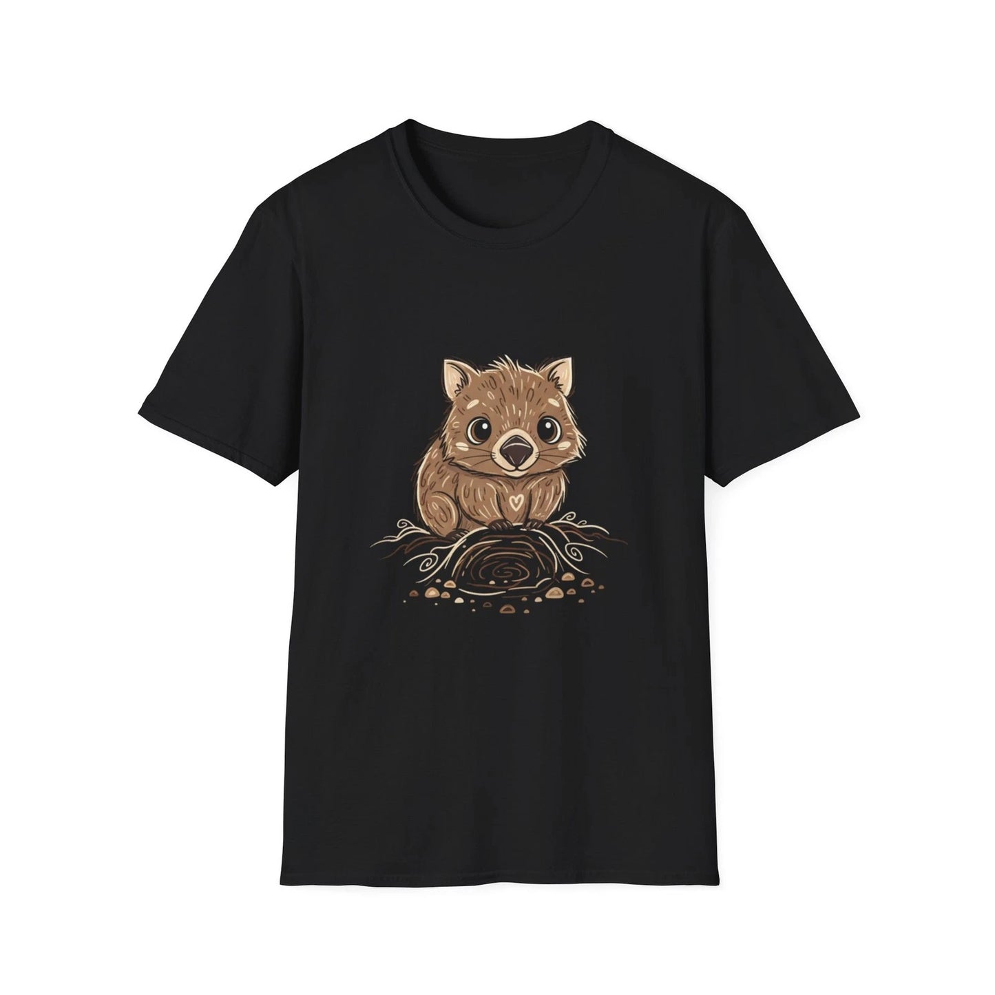 Wombat Cute Kawaii Illustrated Black Tee Animal Nature Graphic T-Shirt