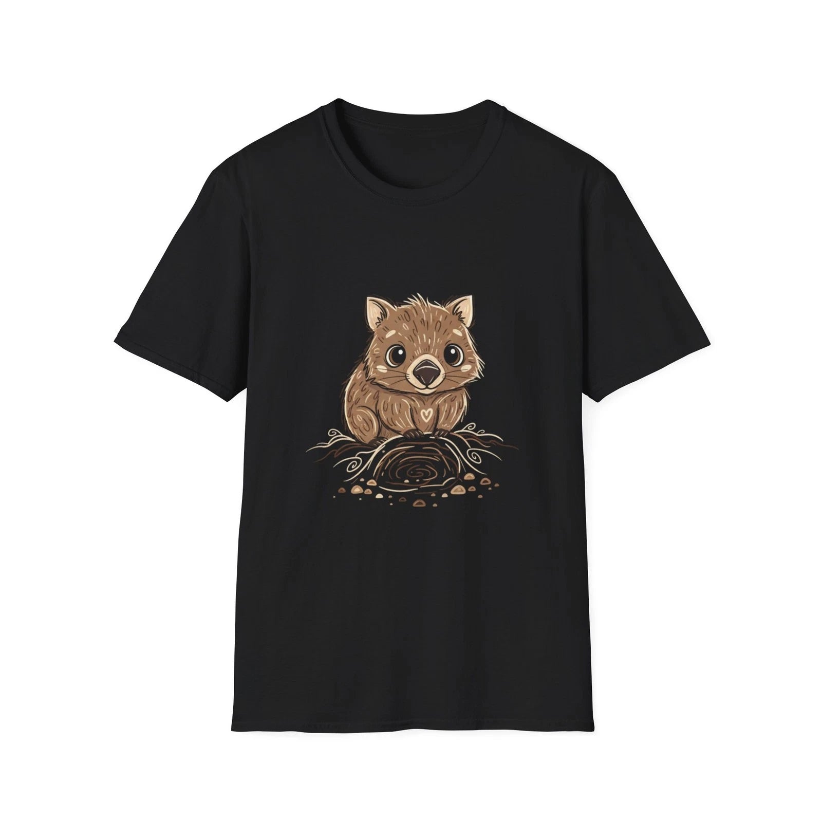 Wombat Cute Kawaii Illustrated Black Tee Animal Nature Graphic T-Shirt