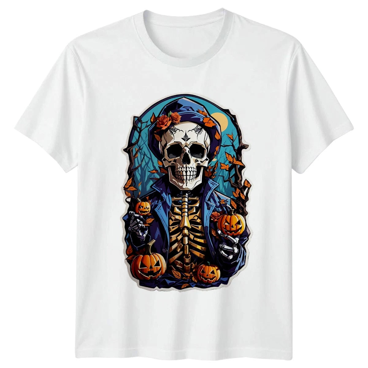 Skeleton With Pumpkins Unisex T-Shirt Halloween Gothic Horror Gift