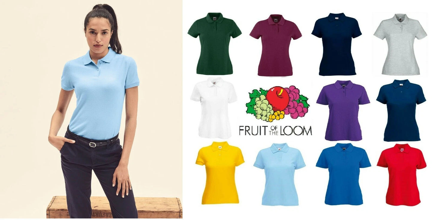 Polo Shirt Fruit of the Loom Women's Lady fit 65/35 All Colours (XS-2XL)