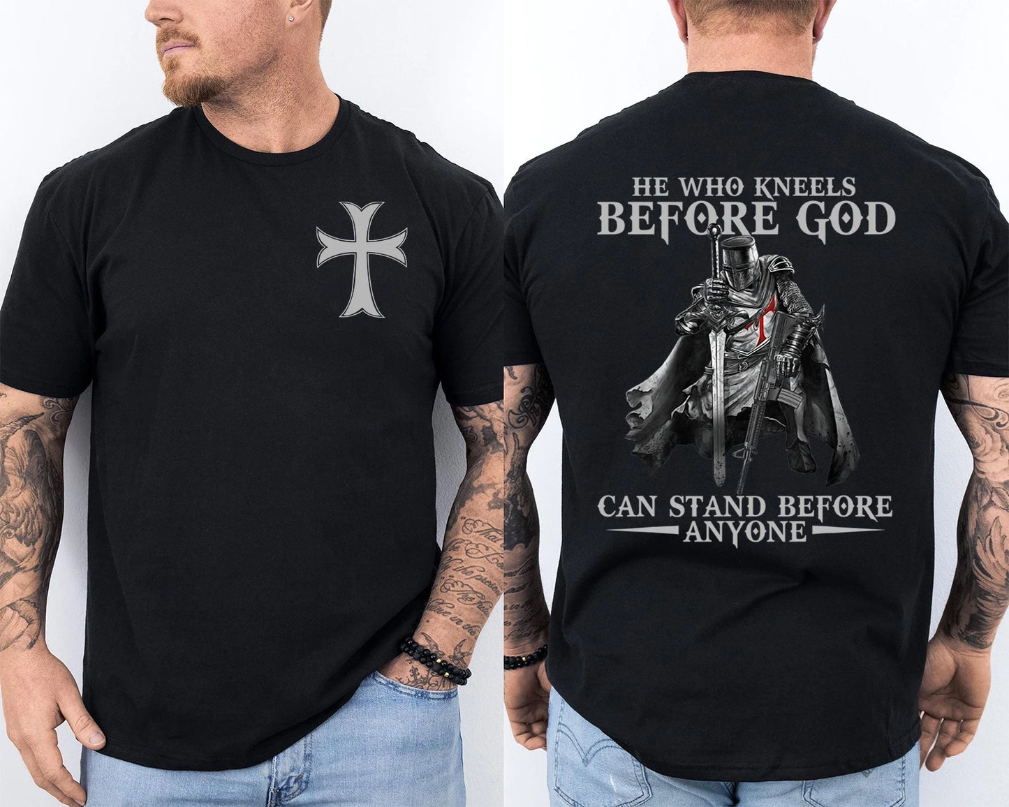 Knight Templar Kneel Before God T-shirt Christian Warrior Of Christ 2 Sided Tee