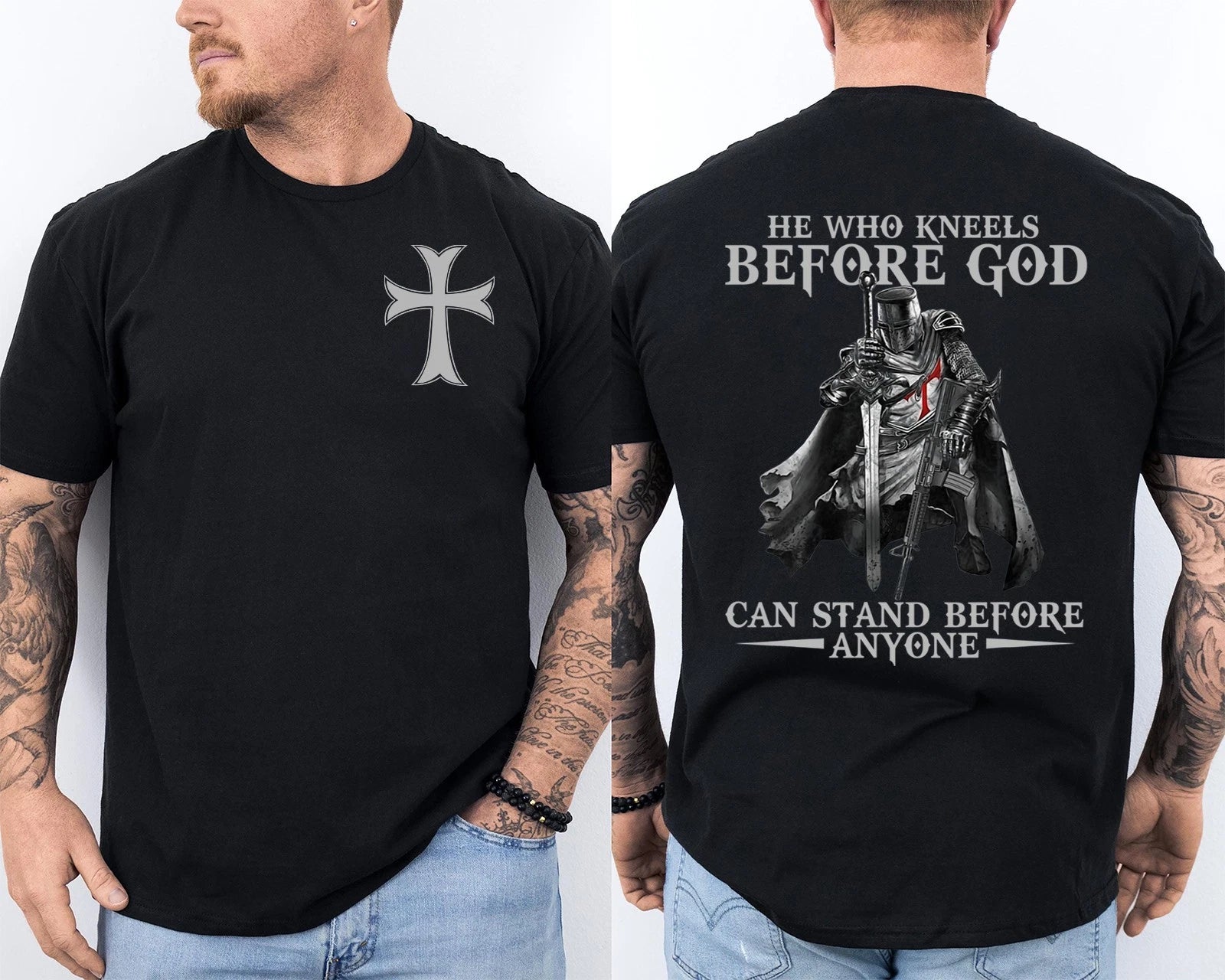 Knight Templar Kneel Before God T-shirt Christian Warrior Of Christ 2 Sided Tee