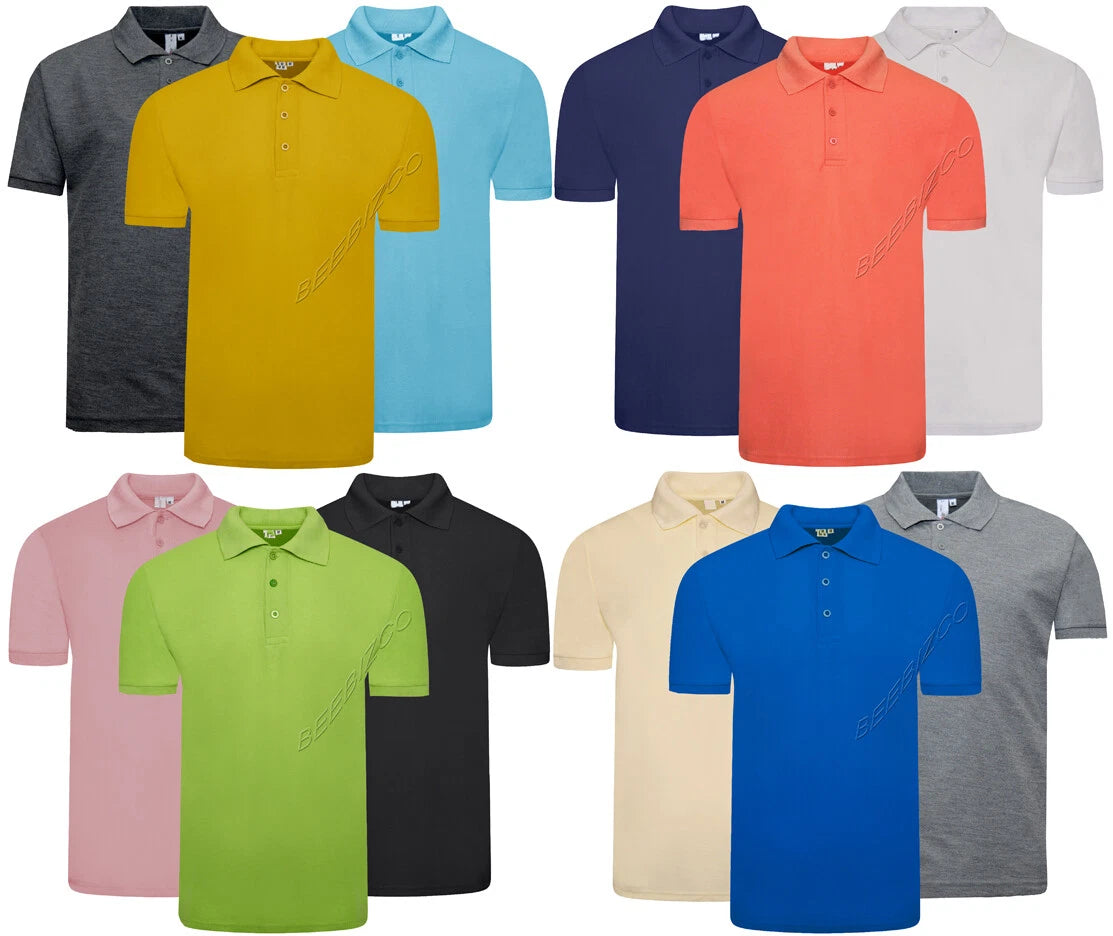 Mens Short Sleeve Polo Shirt Plain Top Casual Cotton Mix M - XXL