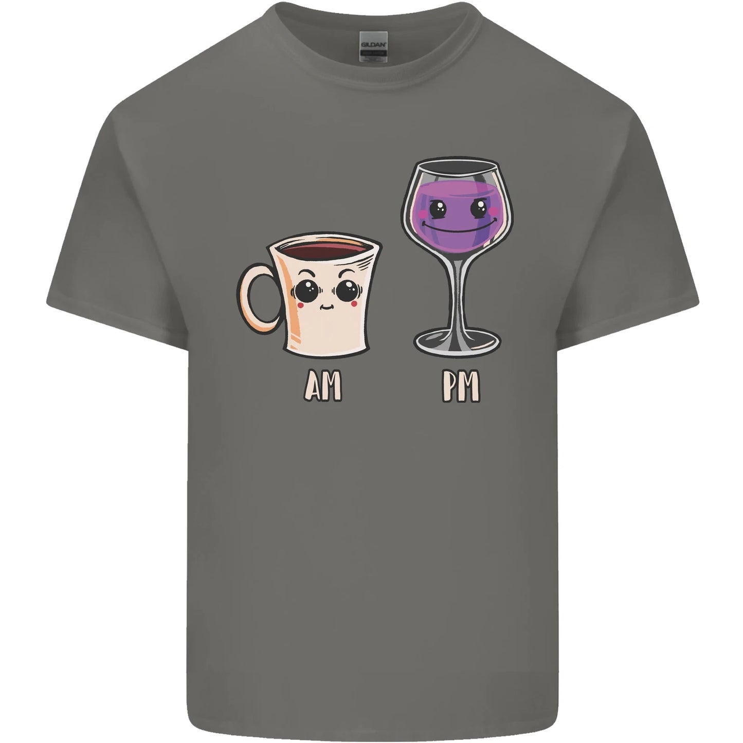 Coffee am Wine pm Funny Alcohol Prosecco Mens Cotton T-Shirt Tee Top