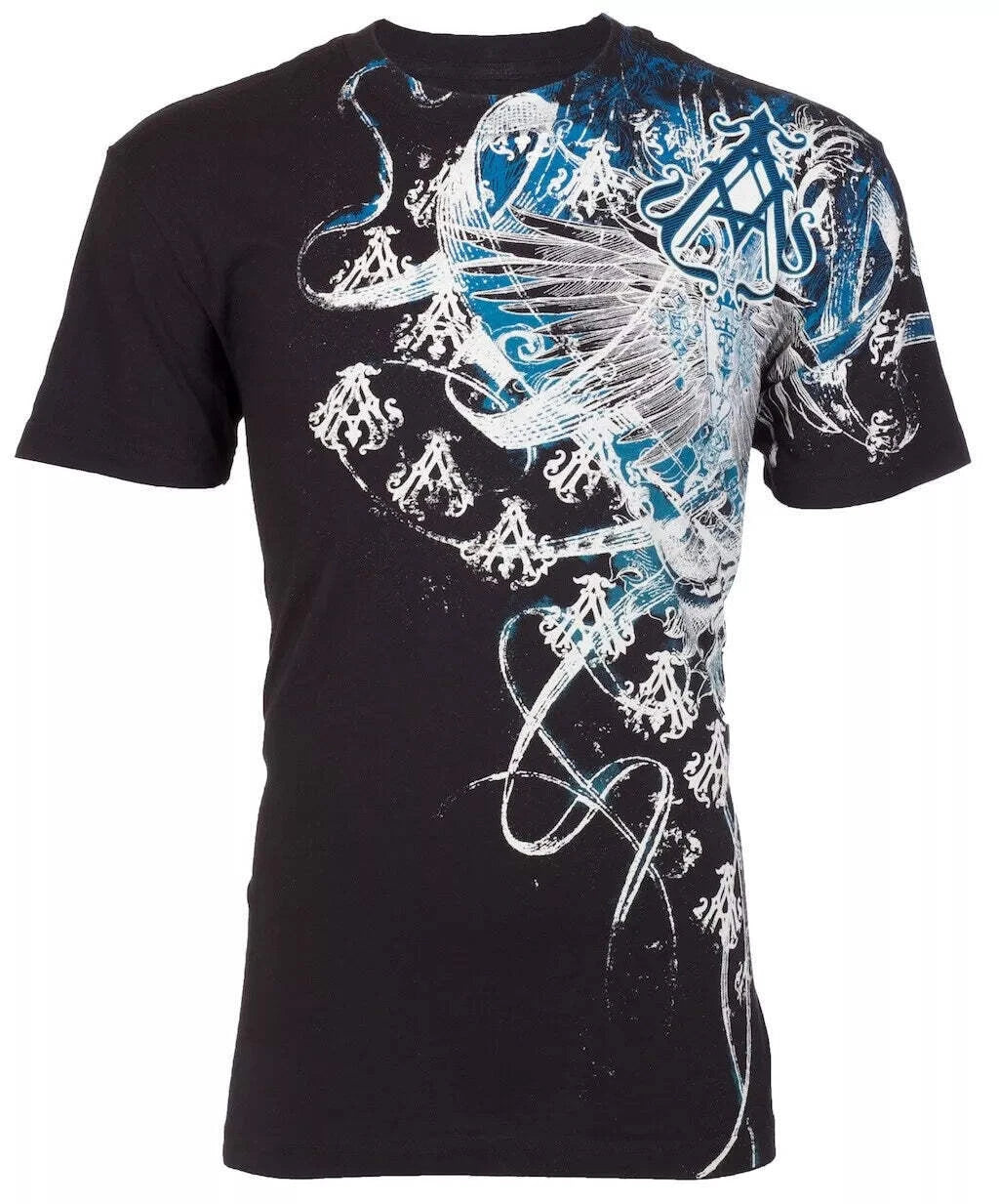 ARCHAIC by AFFLICTION Black WOODCUTS Short Sleeve Slim Fit Y2K T-shirt