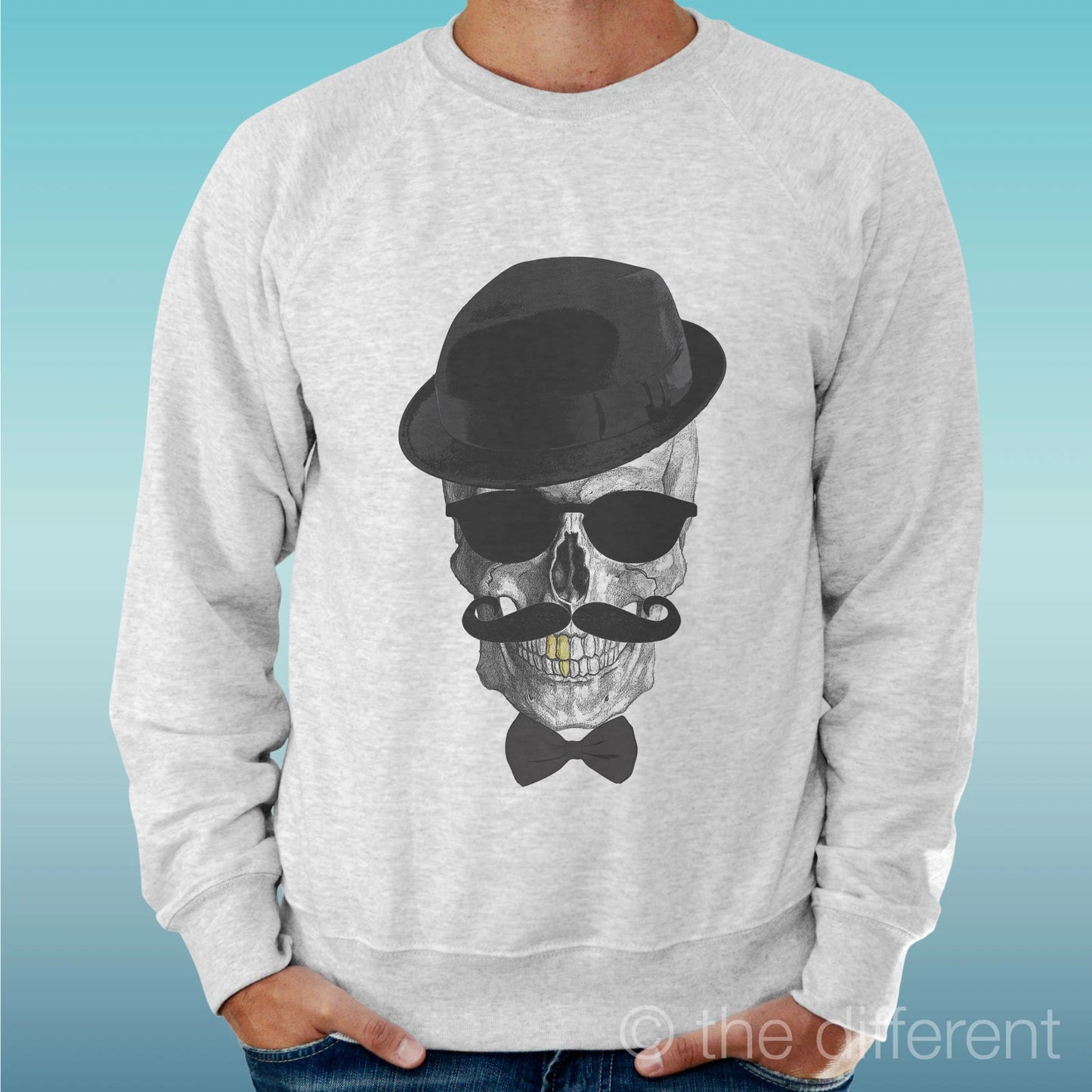 Felpa Man Light Sweater Light Grey " Skull Moustache Hat "