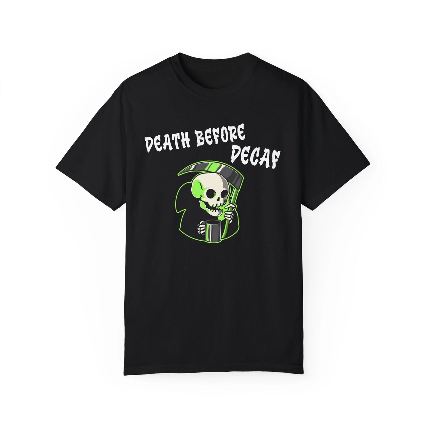 Skeleton Death Before Decaf Unisex Tee, Skull Coffee Lover Shirt, Grunge Graphic