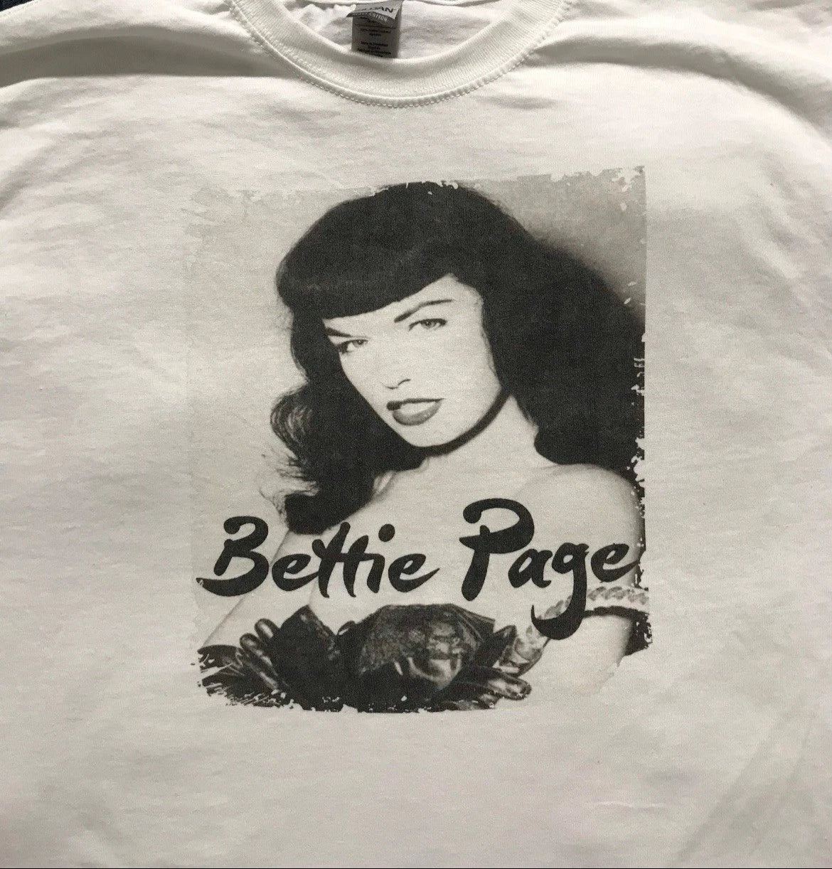 Bettie Page retro vintage pinup goth punk white Size XL unisex T-shirt