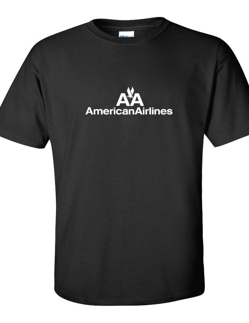 American Airlines White Retro Logo Shirt US Airline Black Cotton T-Shirt