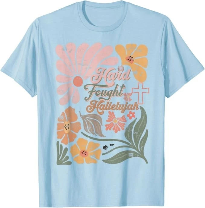 Boho Retro Christian Hard Fought Hallelujah Men Women T-Shirt