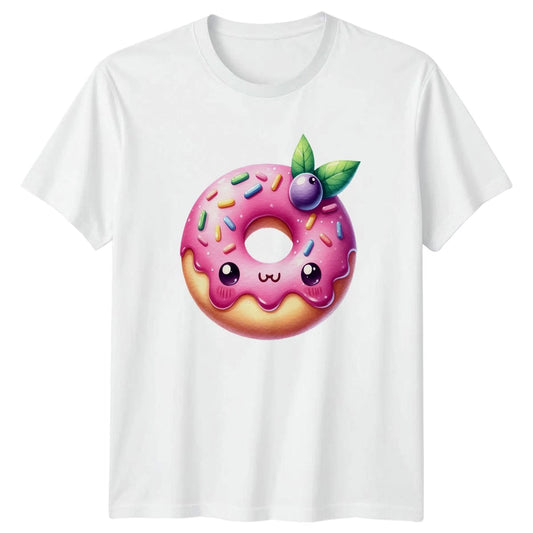 Cute Pink Donut Kawaii Face T-Shirt Kawaii Dessert Food Gift For Him And Her