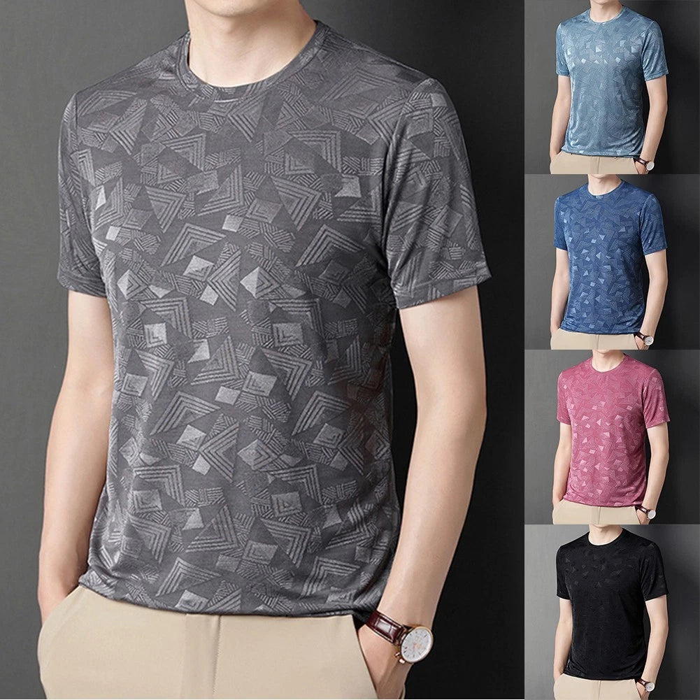 Short Sleeve Round Neck Slim Fit Men's T-Shirt Polyester Spandex Casual Top