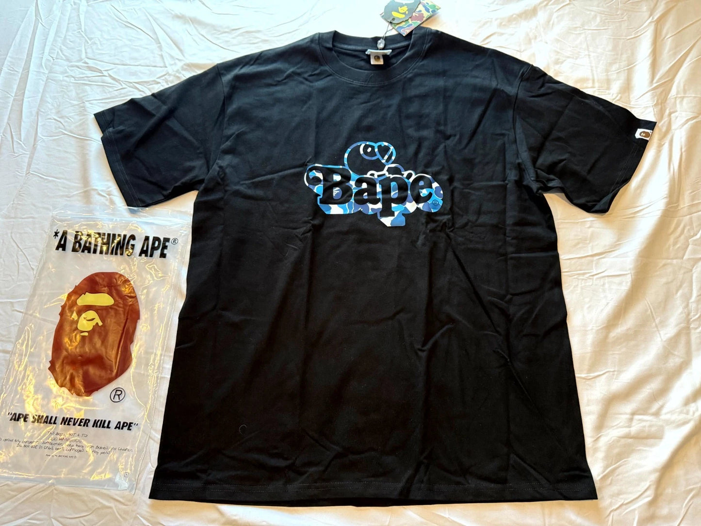 A Bathing Ape ABC Camo Milo On Bape T-Shirt Mens XL Black Blue Everyday Wear