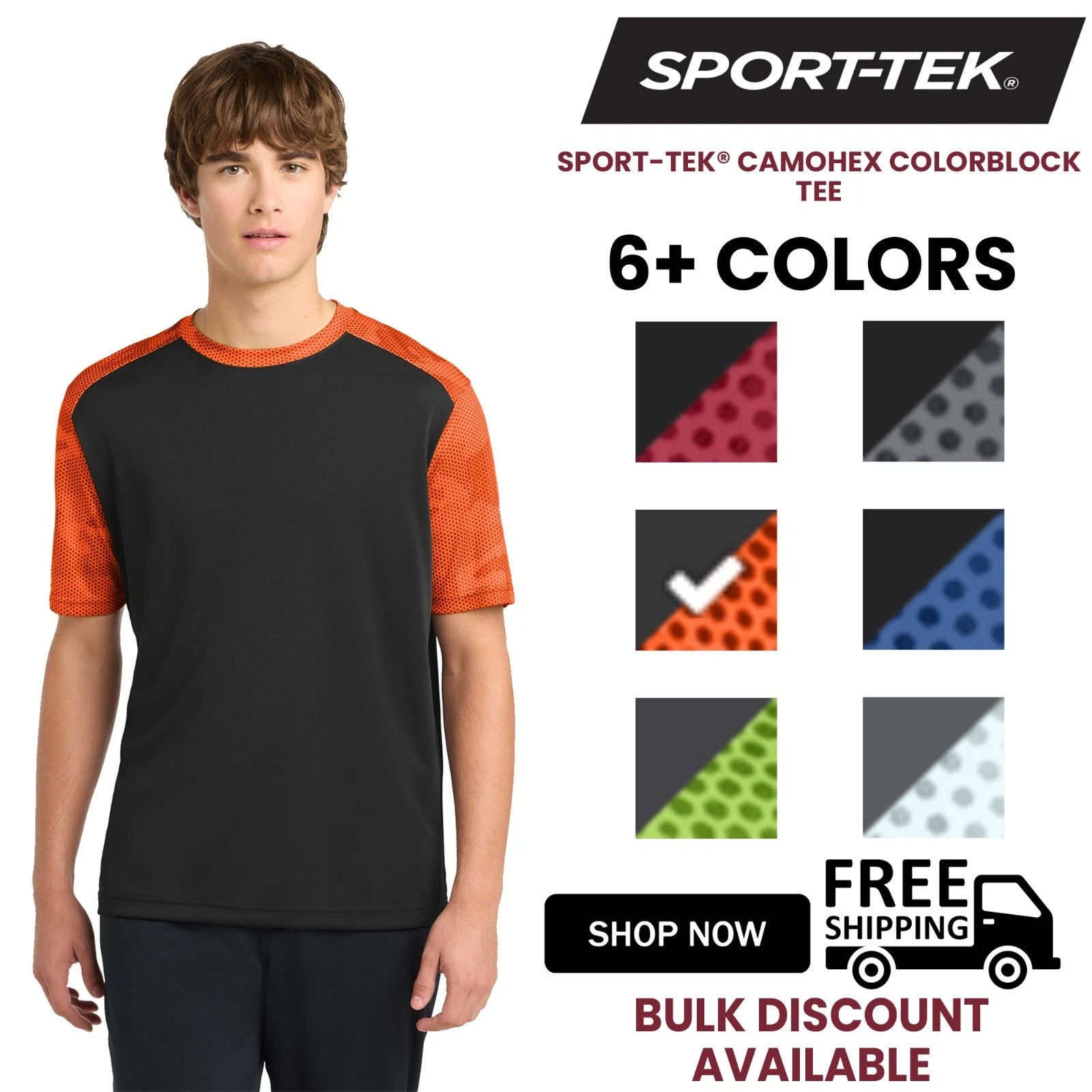 Men's Premium Heavy Sport-Tek CamoHex Colorblock Blank Plain T-Shirt ST371