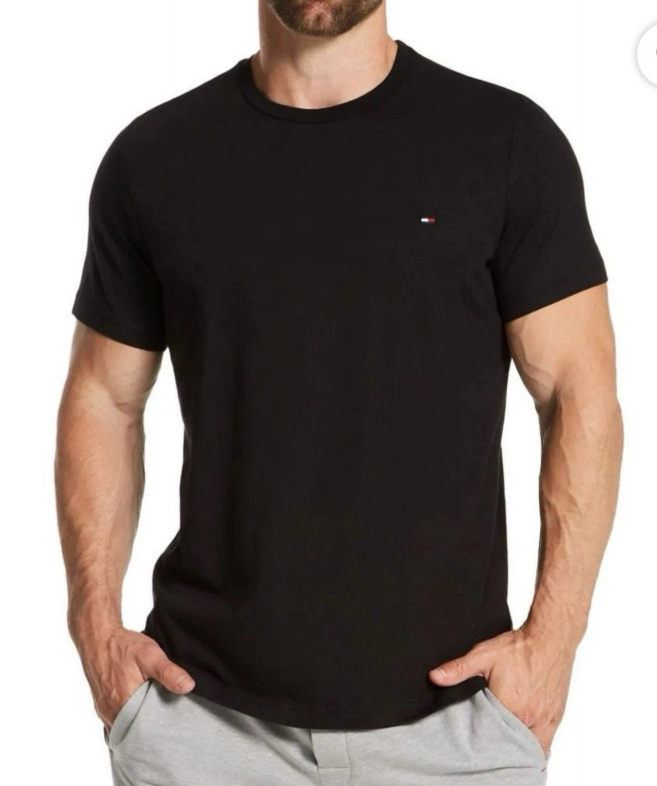 Tommy Hilfiger Black Basic T Shirt W Logo Men’s Sz Large Cotton NWOT Slim Fit