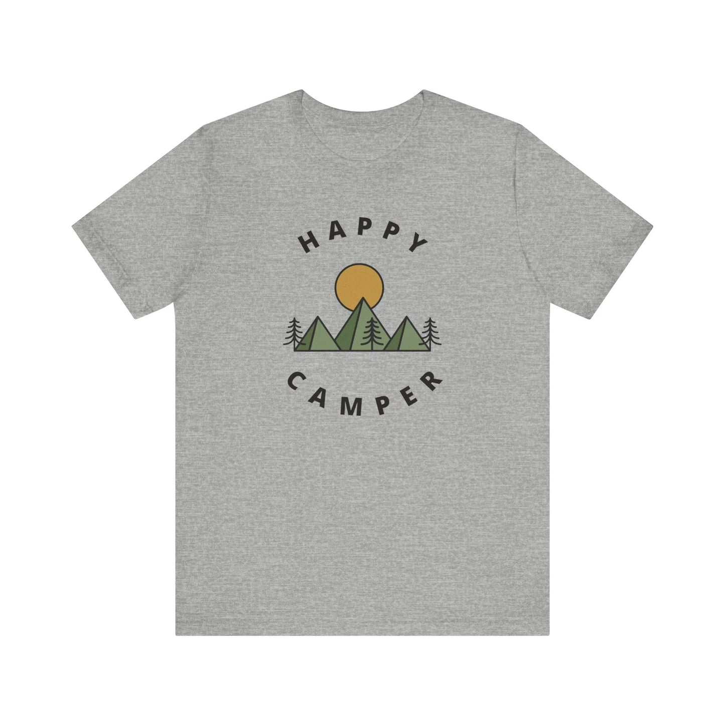 Unisex Minimalist Happy Camper Mountains Camping Hiking Outdoors T-Shirt