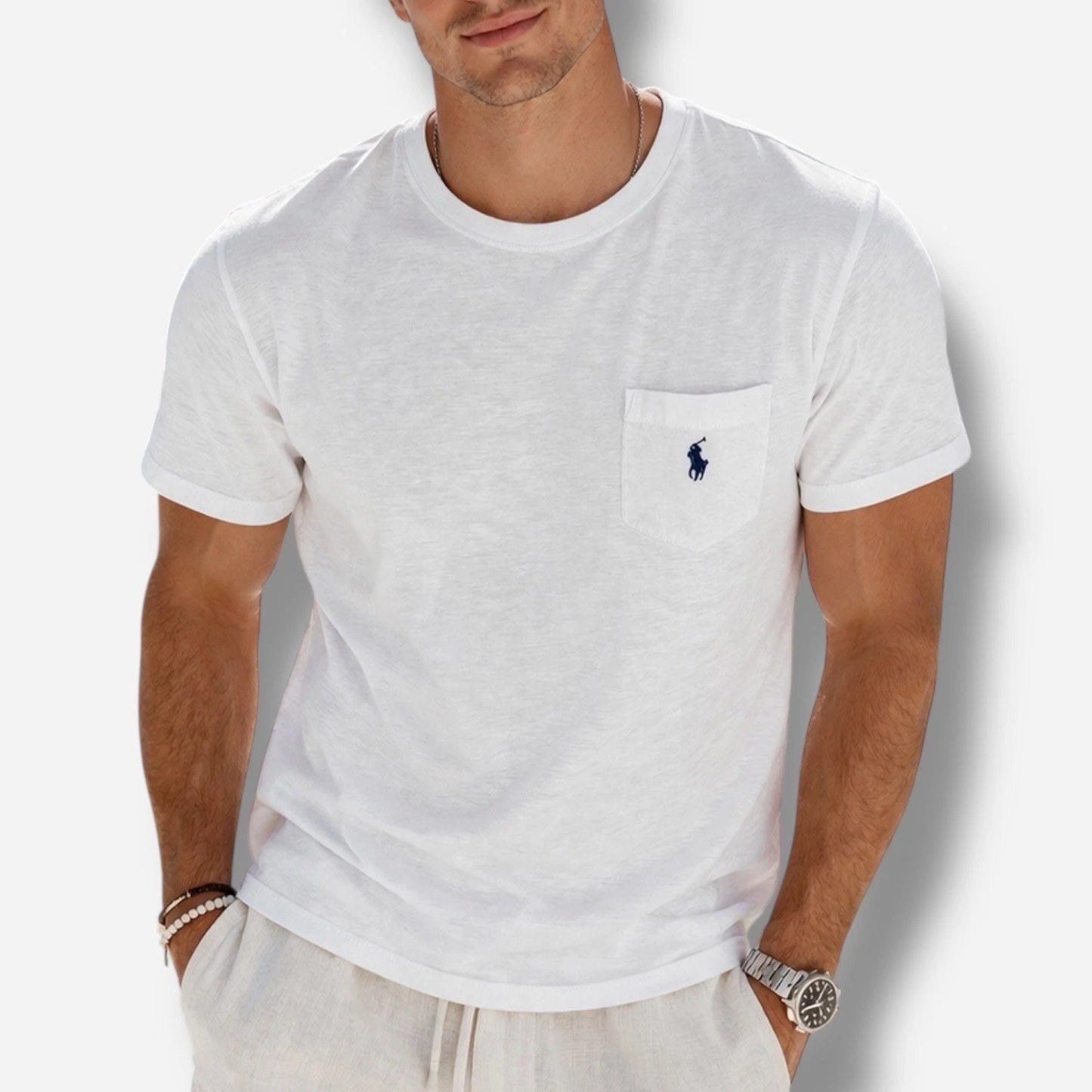 Ralph Lauren T-Shirt Mens L White Short Sleeve Chest Pocket Blue Pony Minimalist