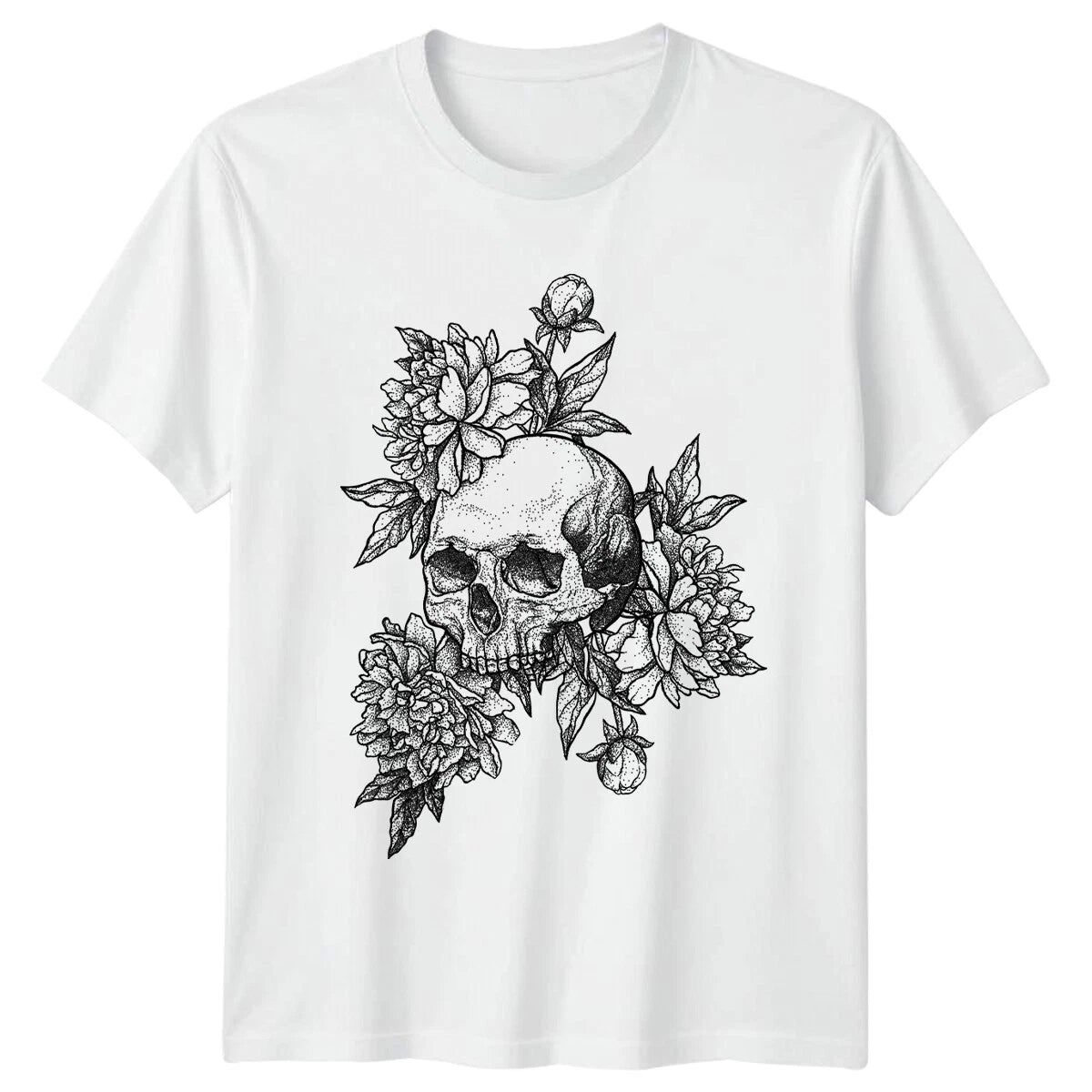 Macabre Skull Art Floral Gothic Unisex T-Shirt Men Women Graphic Tee