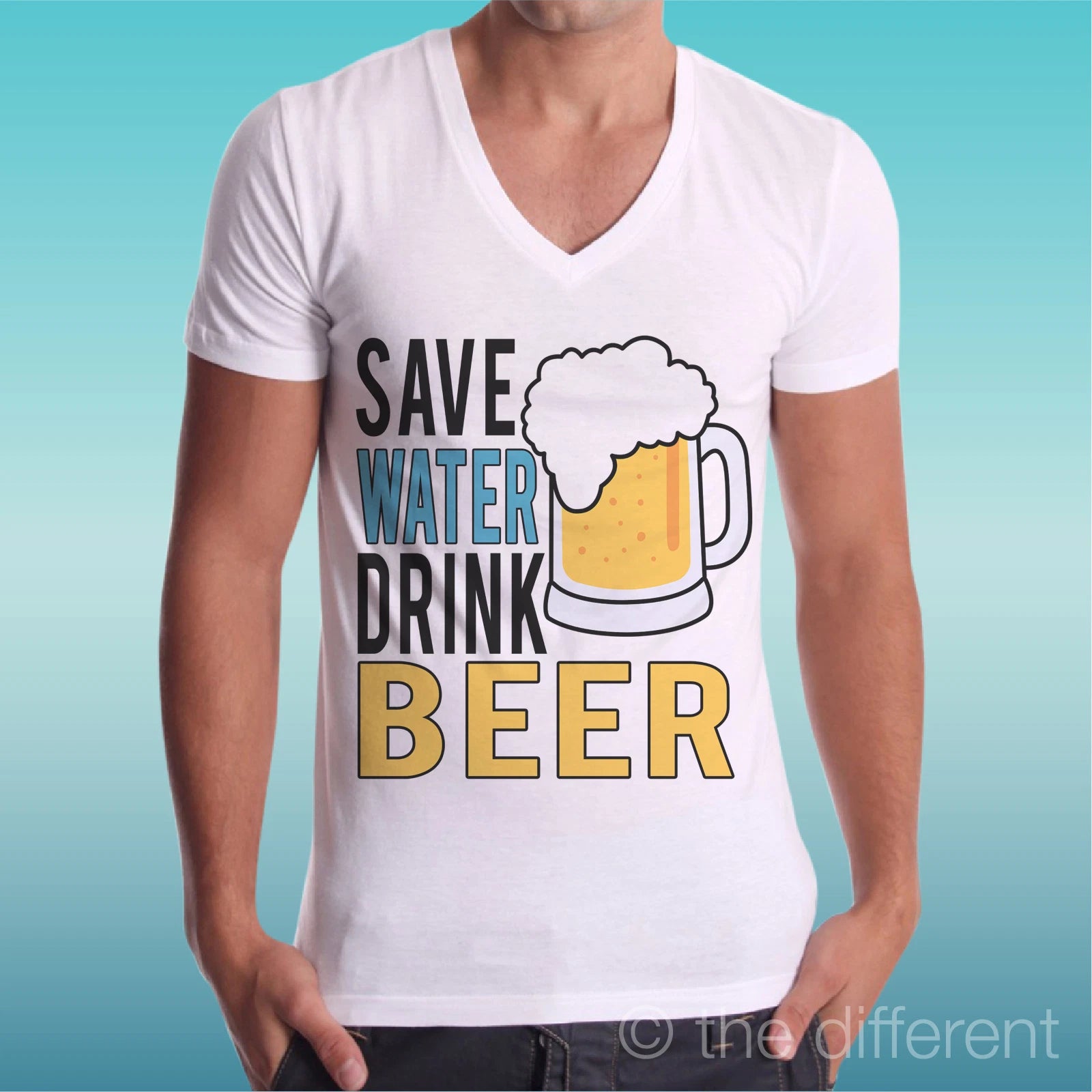 T-shirt Man V Neck Save Water Drink Beer Gift Idea