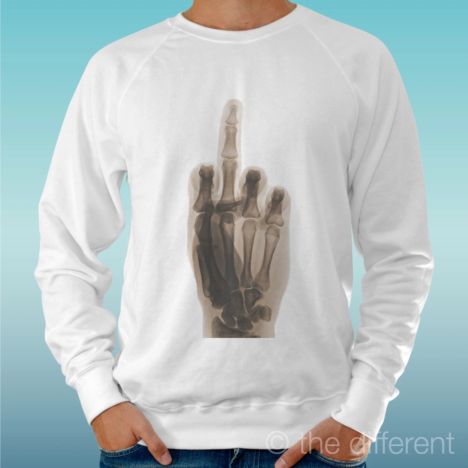 Felpa Man Light Sweater White " x-Ray Funny Hand Mano " Road To Happiness