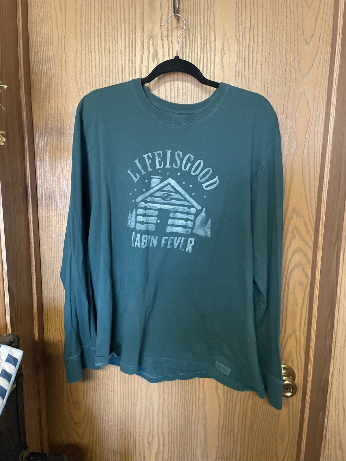 Life is Good Shirt Mens XL Green Cabin Winter Keep It Simple Graphic Long Sleeve