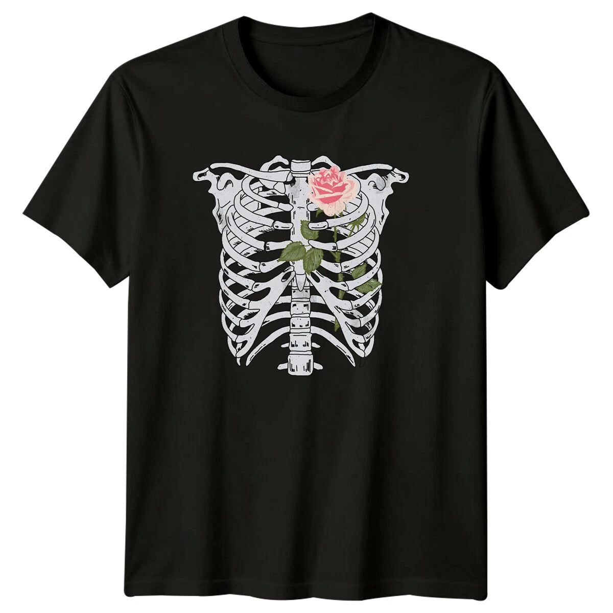Gothic Rose Skeleton Ribcage Floral Aesthetic Women's Men's T-Shirt