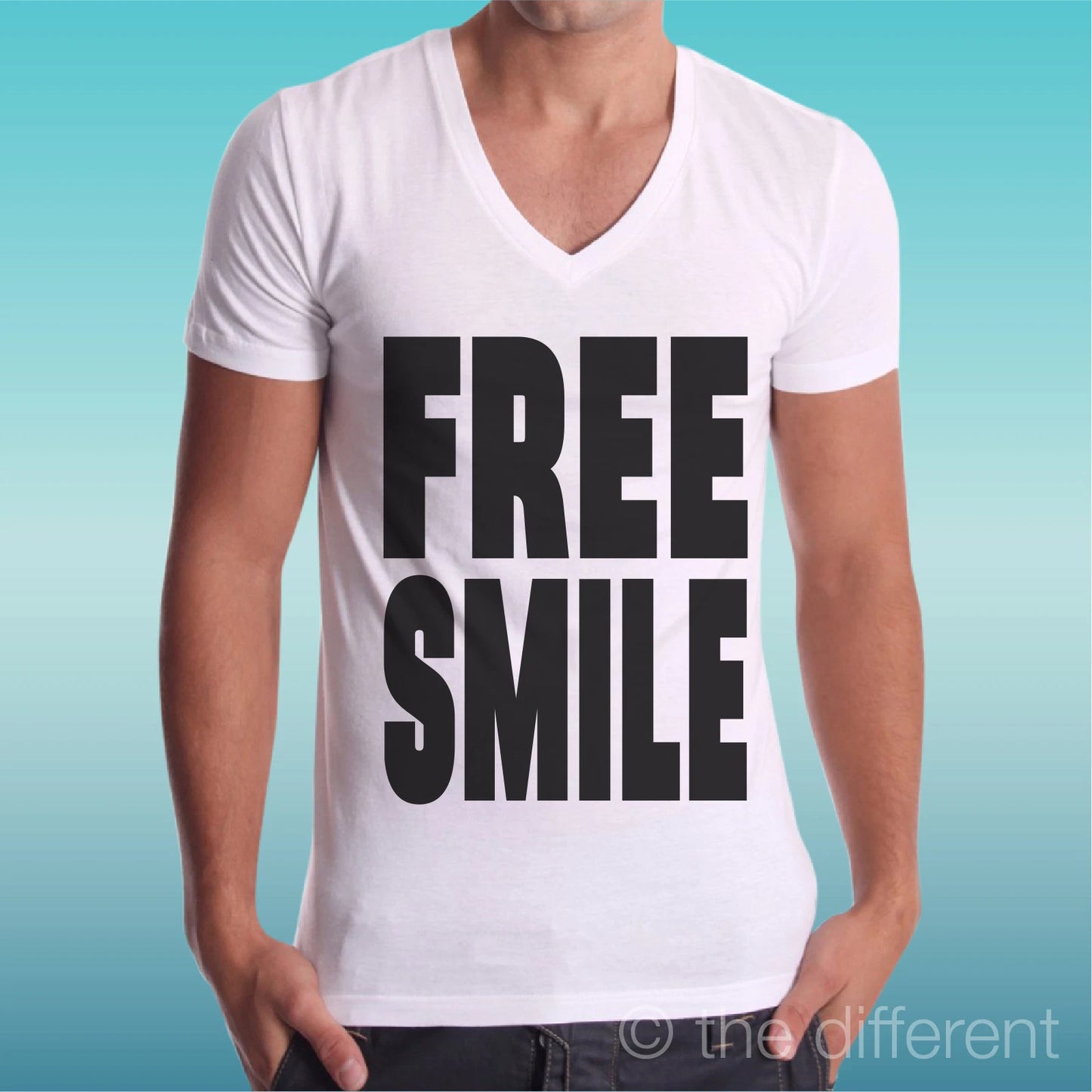 T-shirt Man V Neck " Free Smile Smiles " Gift Idea Road To Happiness