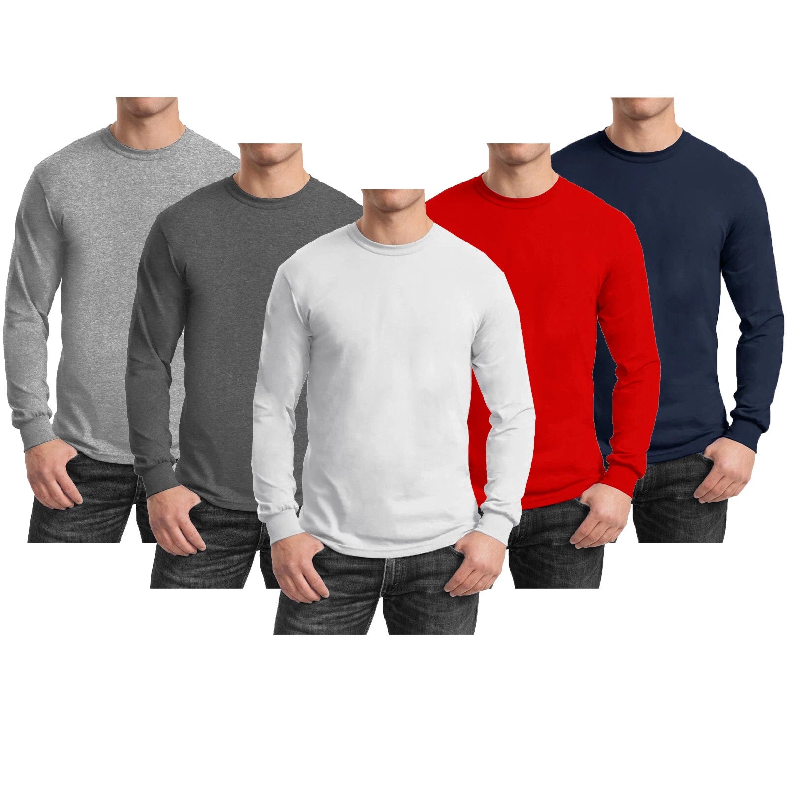 Men's Cotton Blend Heavyweight Long Sleeve Crew Neck Shirt (Size S-2XL) 2 PACK