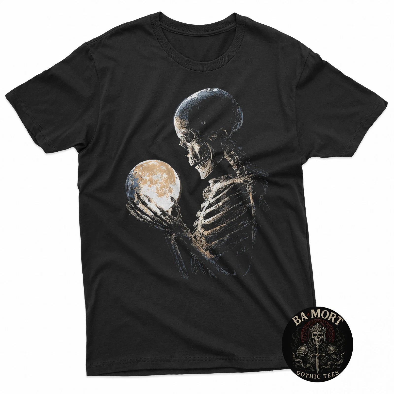 Moonlight Skeleton Holding Full Moon Gothic Aesthetic Art T-Shirt